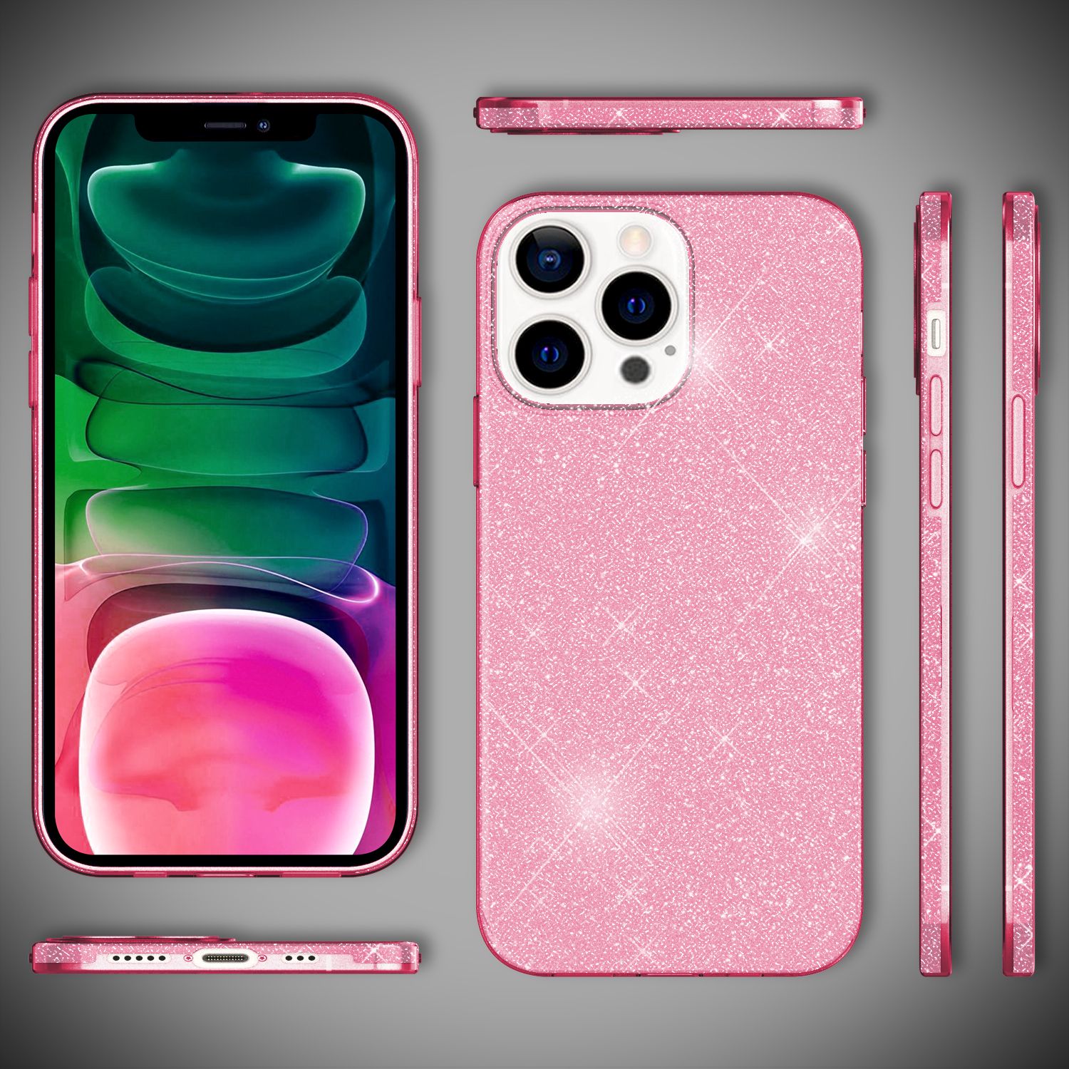 NALIA Robuste Glitzerhülle für iPhone 13 Pro, Stoßfeste Glänzende Glitzer Hybrid Schutzhülle Verstärkte Silikonhülle