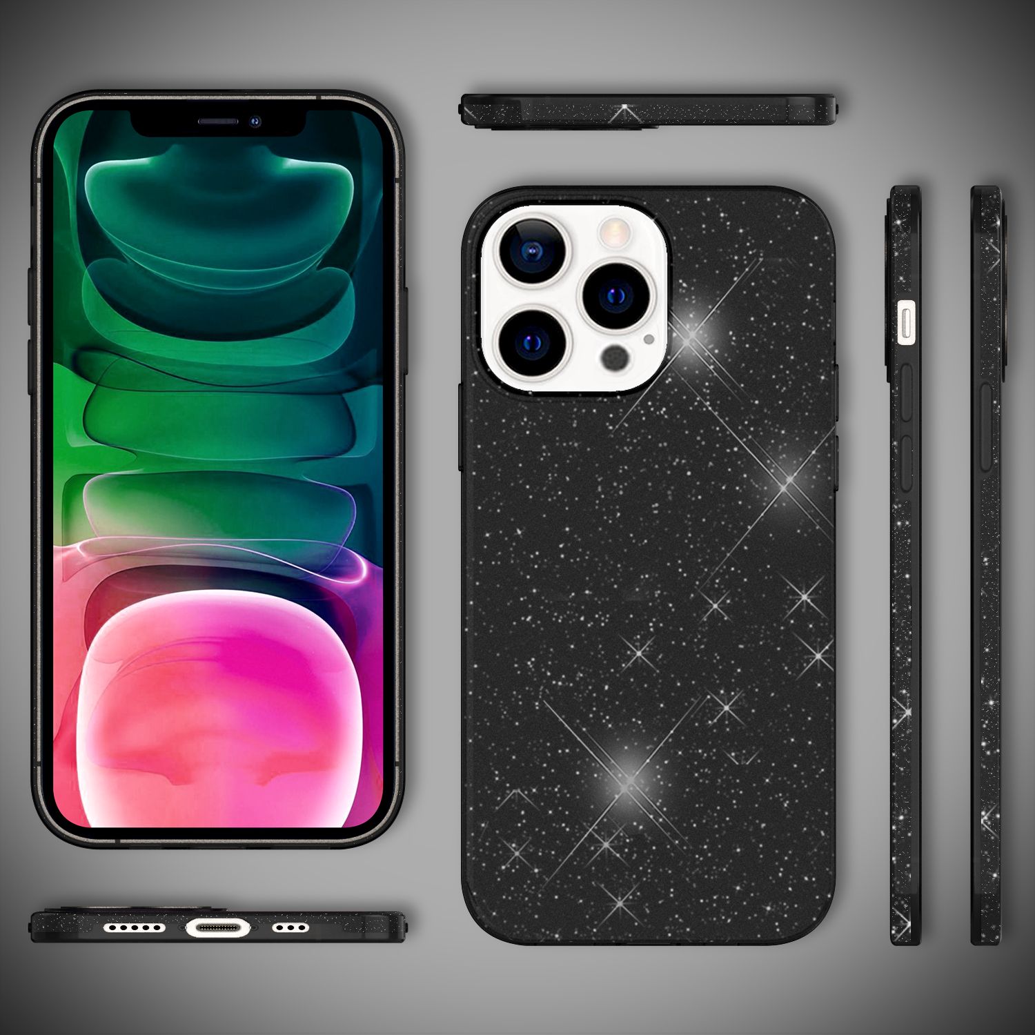 NALIA Robuste Glitzerhülle für iPhone 13 Pro, Stoßfeste Glänzende Glitzer Hybrid Schutzhülle Verstärkte Silikonhülle