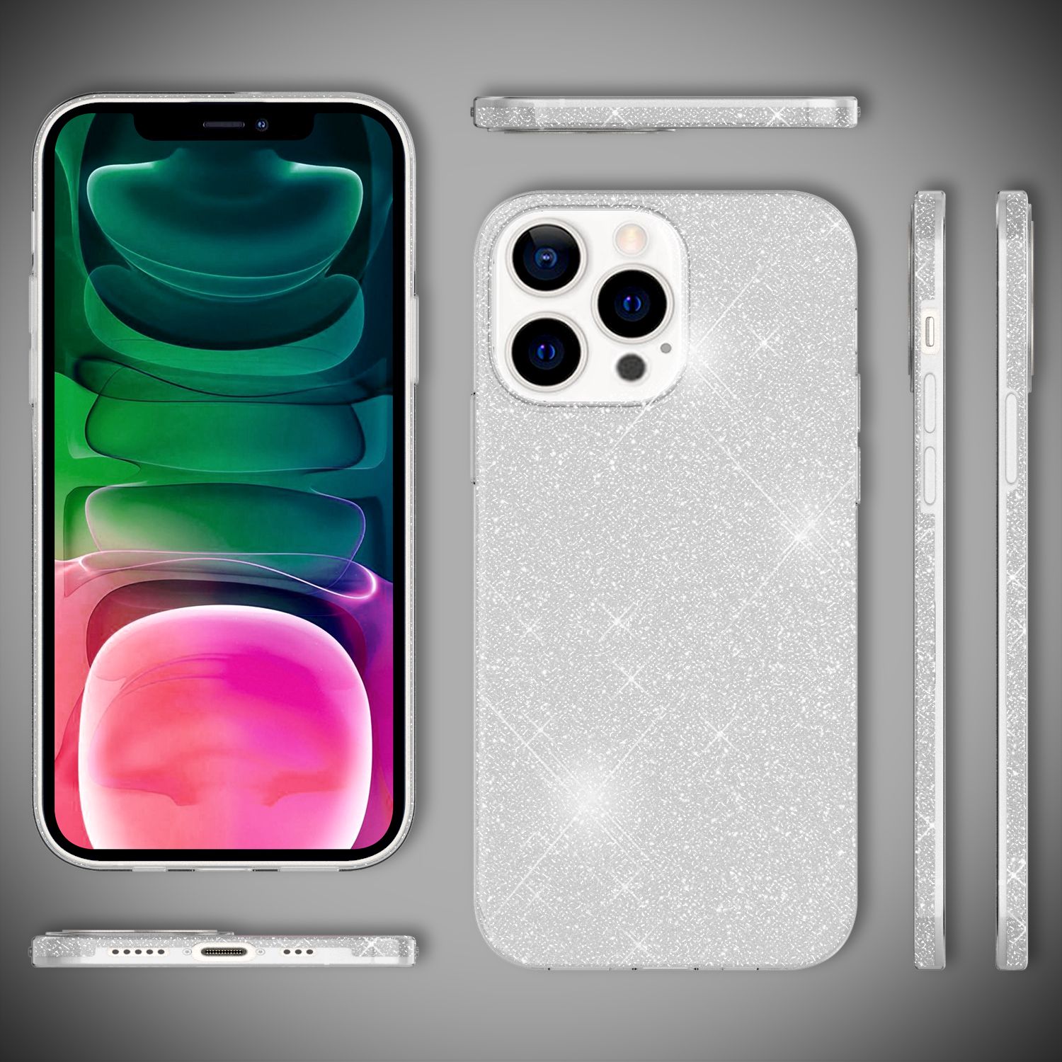 NALIA Robuste Glitzerhülle für iPhone 13 Pro, Stoßfeste Glänzende Glitzer Hybrid Schutzhülle Verstärkte Silikonhülle