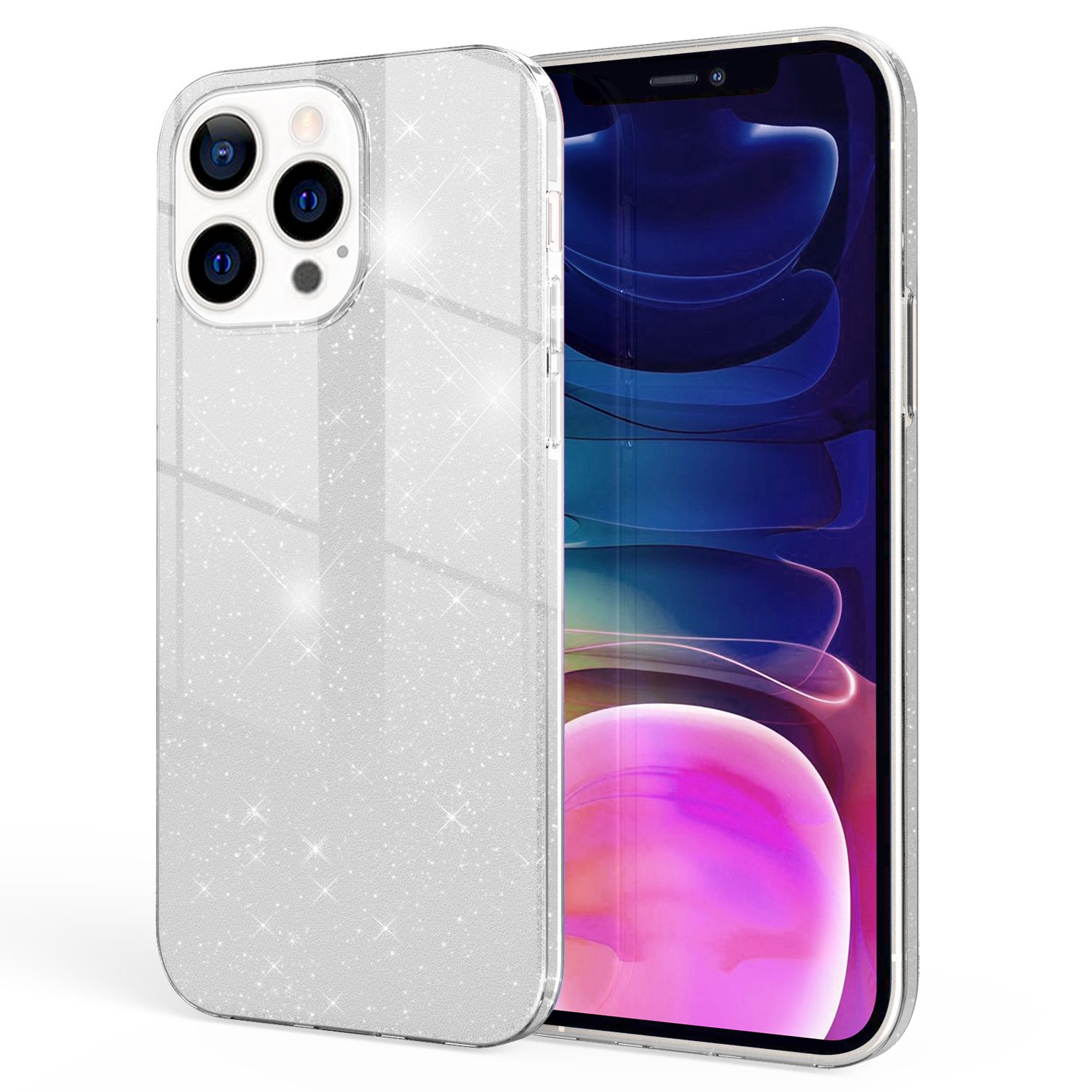 NALIA Robuste Glitzerhülle für iPhone 13 Pro Max, Stoßfeste Glänzende Glitzer Schutzhülle Verstärkte Silikonhülle Silber NALIA Protective Hülle