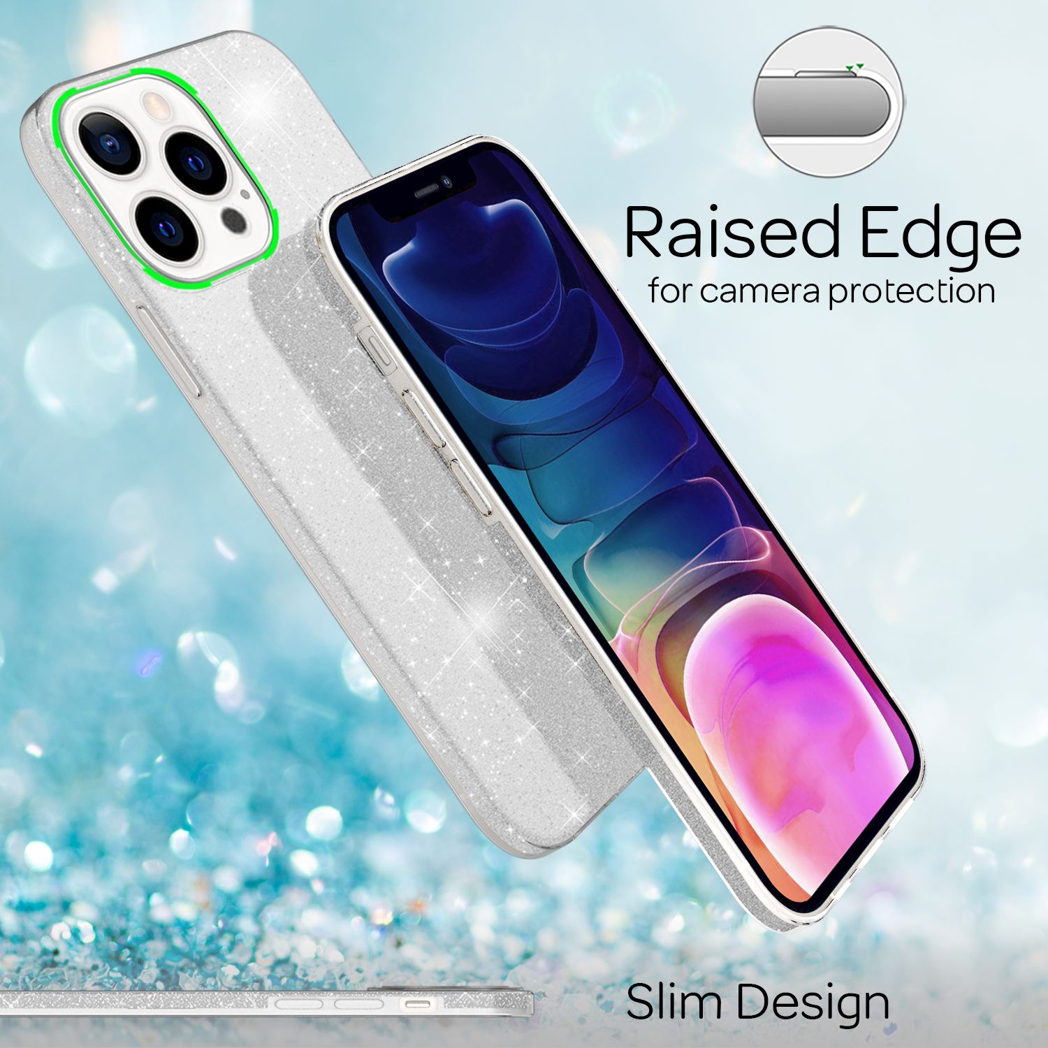 NALIA Robuste Glitzerhülle für iPhone 13 Pro Max, Stoßfeste Glänzende Glitzer Schutzhülle Verstärkte Silikonhülle Silber NALIA Protective Hülle