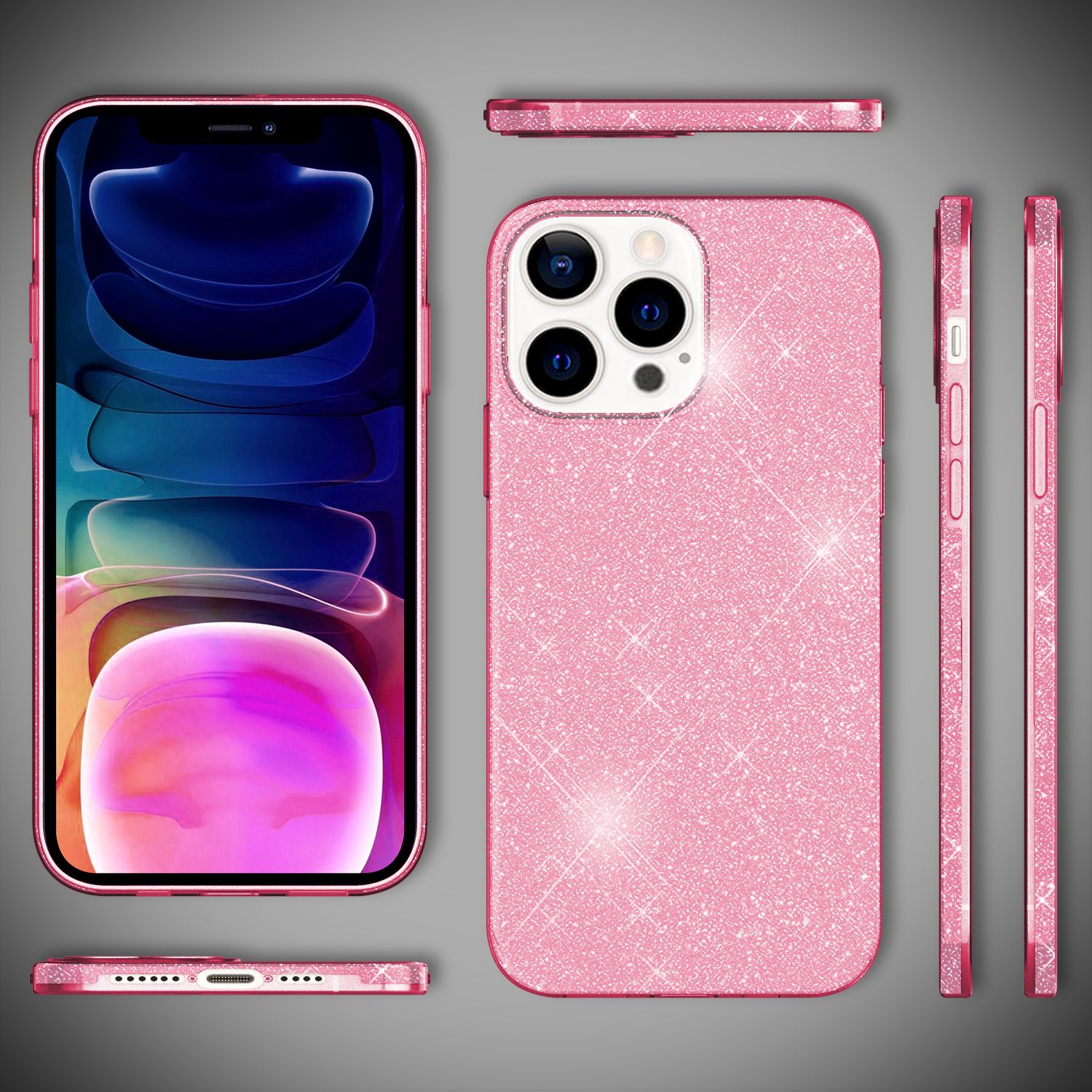 NALIA Robuste Glitzerhülle für iPhone 13 Pro Max, Stoßfeste Glänzende Glitzer Schutzhülle Verstärkte Silikonhülle Pink NALIA Protective Hülle