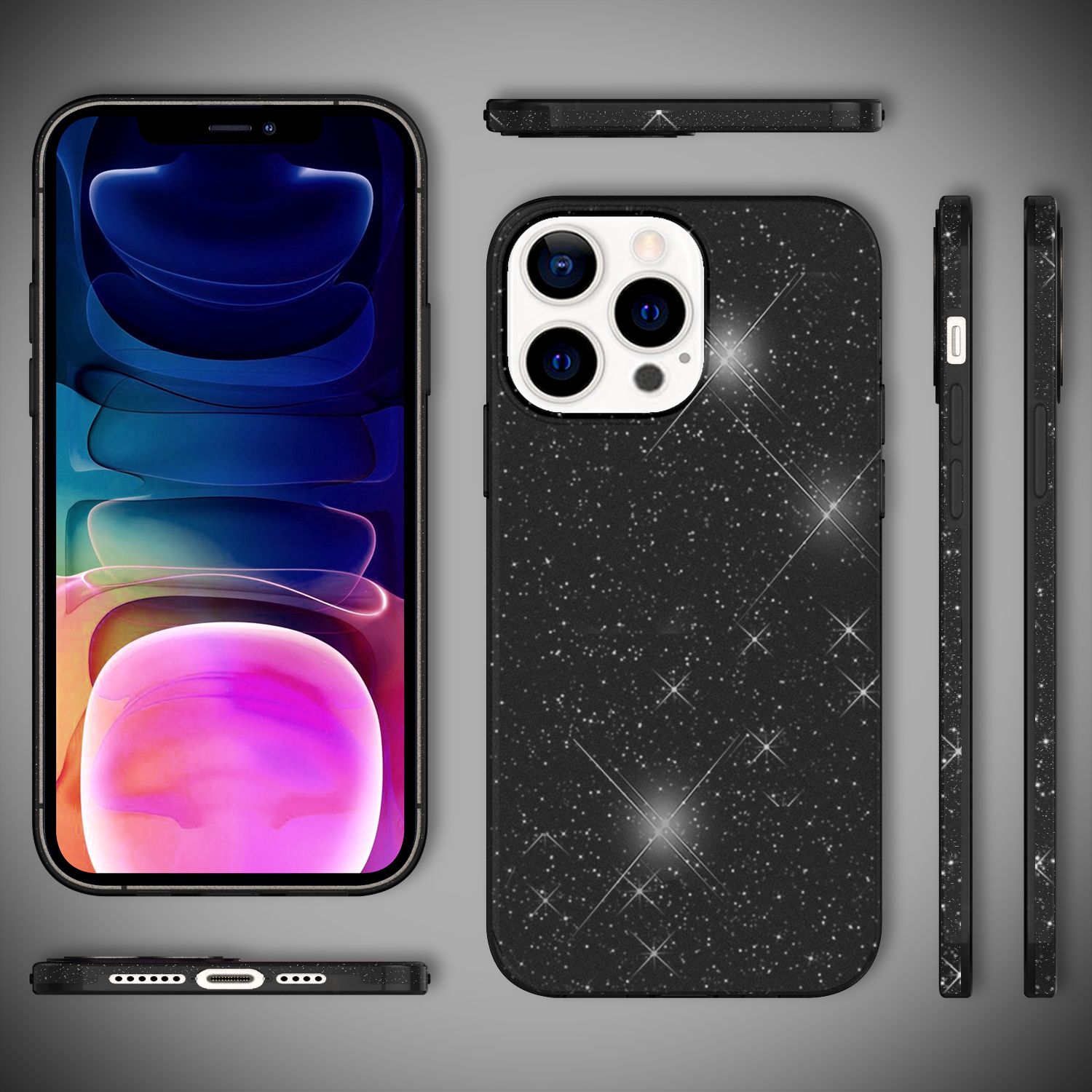 NALIA Robuste Glitzerhülle für iPhone 13 Pro Max, Stoßfeste Glänzende Glitzer Schutzhülle Verstärkte Silikonhülle Schwarz NALIA Protective Hülle