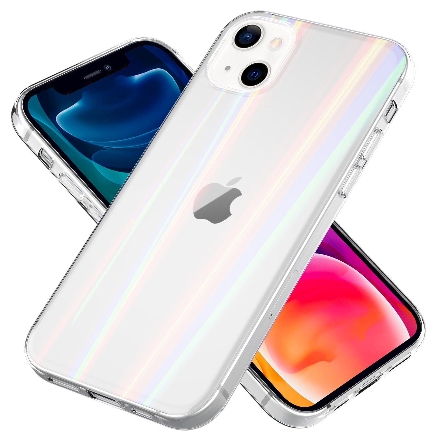 NALIA Klares Hartglas Case für iPhone 13, Transparent Regenbogen Effekt Anti-Gelb Kratzfest Tempered Glass & Silikon Bumper
