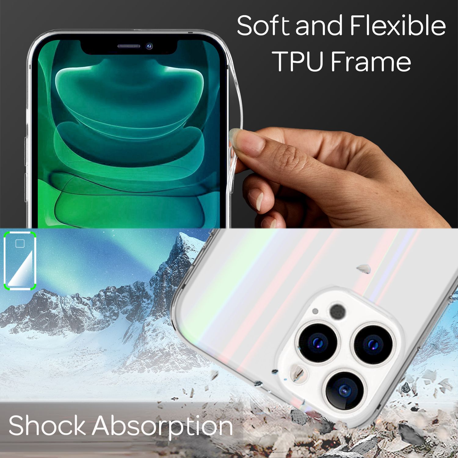 NALIA Klares Hartglas Case für iPhone 13 Pro, Transparent Regenbogen Effekt Anti-Gelb Kratzfest Tempered Glass & Silikon Bumper Default Title NALIA Protective Hülle