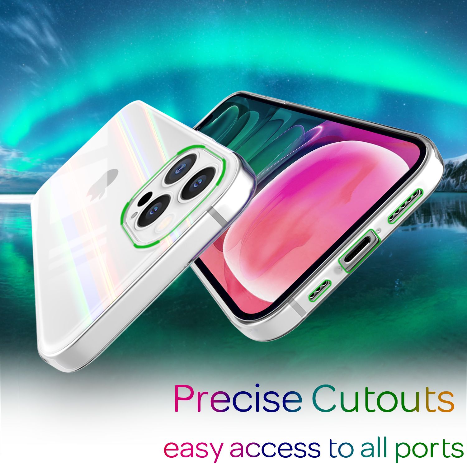 NALIA Klares Hartglas Case für iPhone 13 Pro, Transparent Regenbogen Effekt Anti-Gelb Kratzfest Tempered Glass & Silikon Bumper Default Title NALIA Protective Hülle