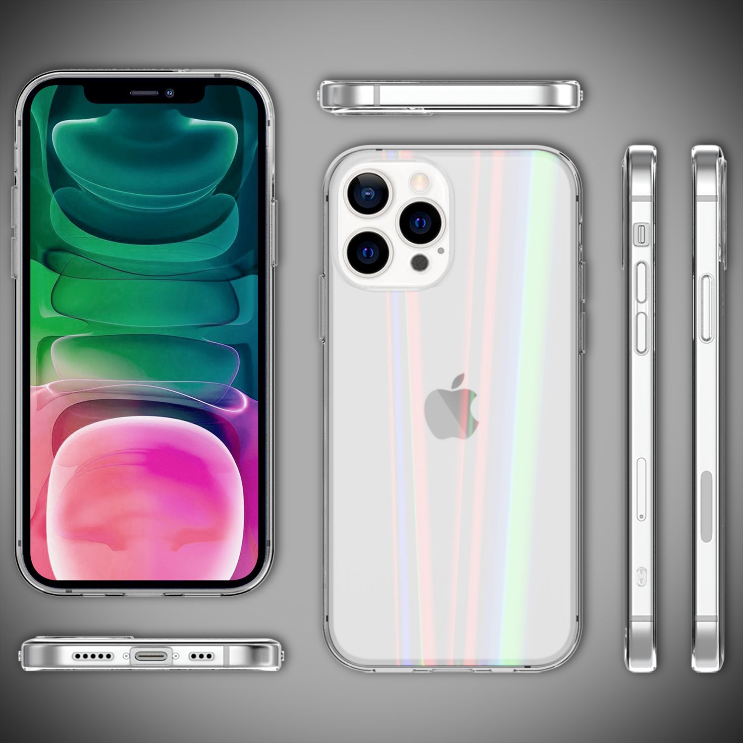 NALIA Klares Hartglas Case für iPhone 13 Pro, Transparent Regenbogen Effekt Anti-Gelb Kratzfest Tempered Glass & Silikon Bumper Default Title NALIA Protective Hülle