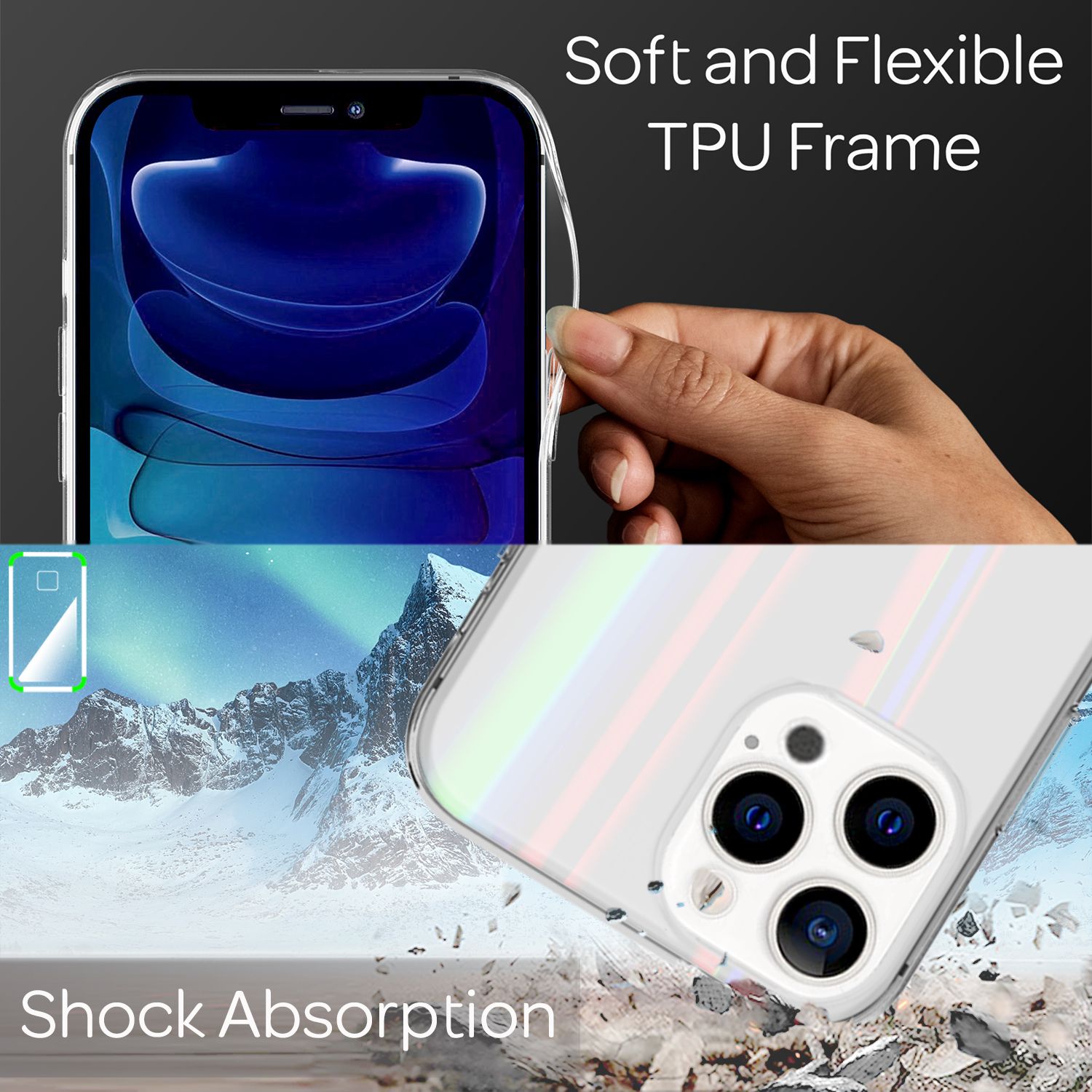 NALIA Klares Hartglas Case für iPhone 13 Pro Max, Transparent Regenbogen Effekt Anti-Gelb Kratzfest Tempered Glass & Silikon Bumper Default Title NALIA Protective Hülle