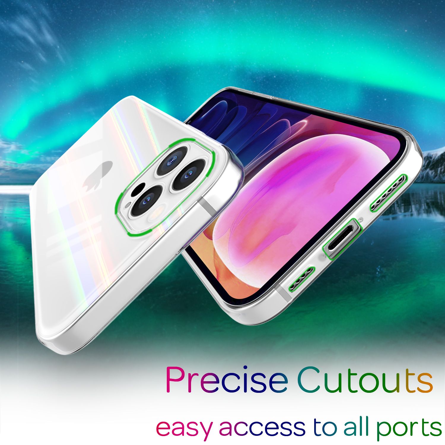 NALIA Klares Hartglas Case für iPhone 13 Pro Max, Transparent Regenbogen Effekt Anti-Gelb Kratzfest Tempered Glass & Silikon Bumper Default Title NALIA Protective Hülle