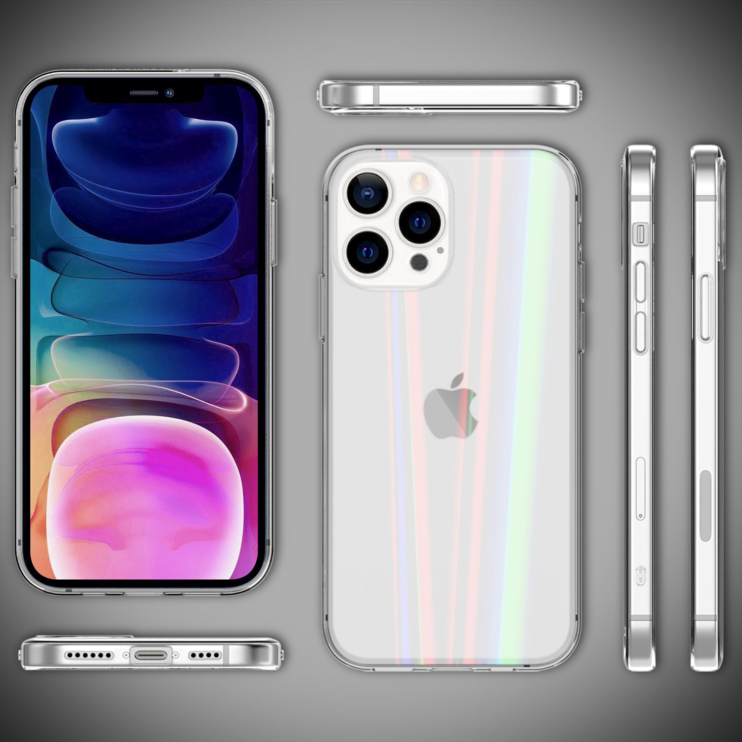 NALIA Klares Hartglas Case für iPhone 13 Pro Max, Transparent Regenbogen Effekt Anti-Gelb Kratzfest Tempered Glass & Silikon Bumper Default Title NALIA Protective Hülle