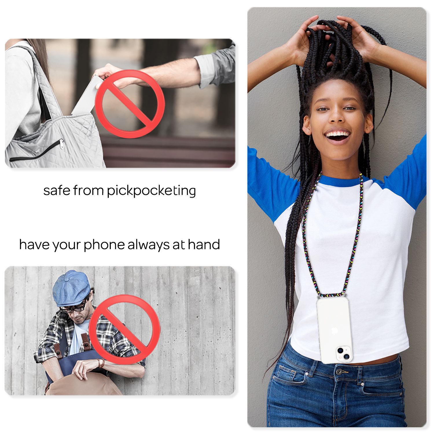 NALIA Handyhülle mit Kette für iPhone 13, Transparentes Hardcase & Handy-Schnur, Robust Vergilbungsfrei Klar Schwarz Bunt NALIA Transparente Hülle