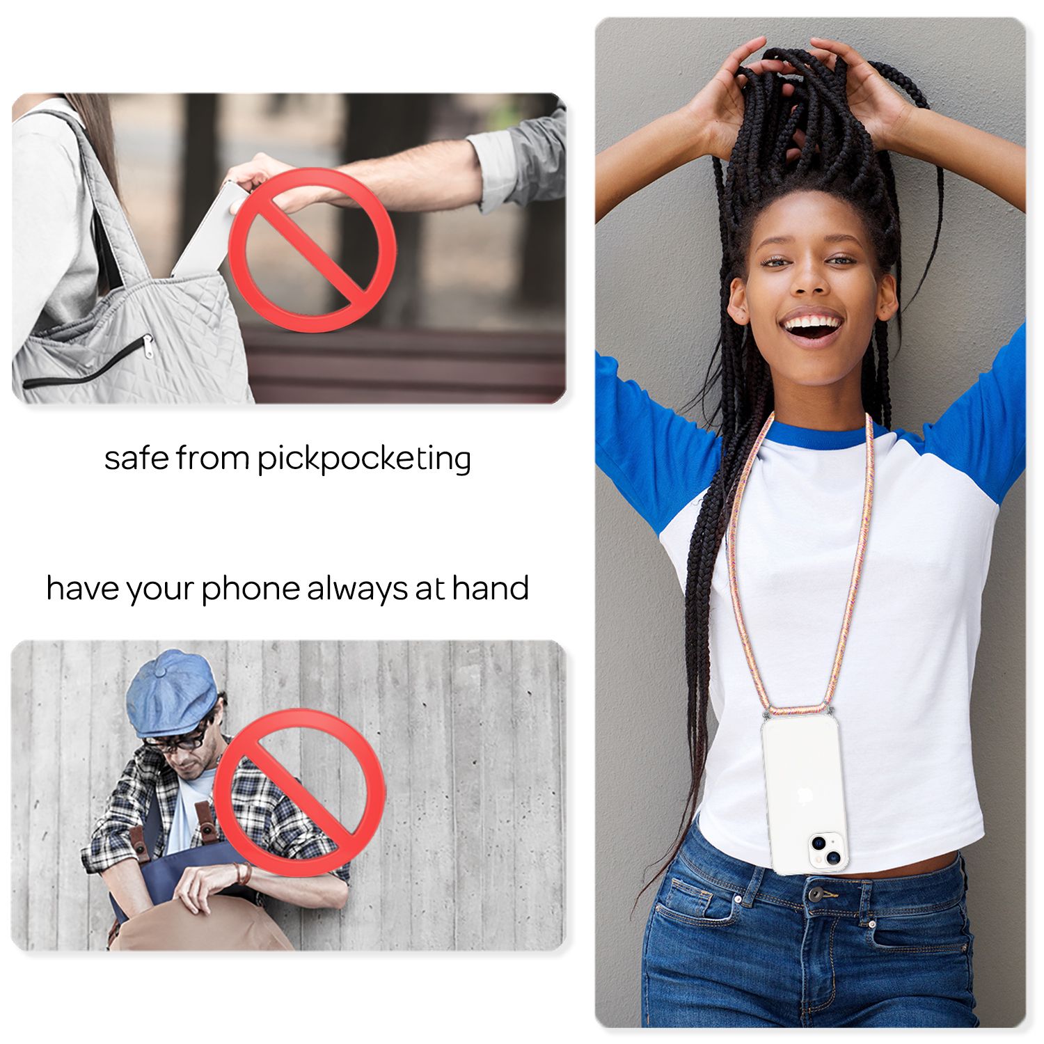 NALIA Handyhülle mit Kette für iPhone 13, Transparentes Hardcase & Handy-Schnur, Robust Vergilbungsfrei Klar Regenbogen NALIA Transparente Hülle