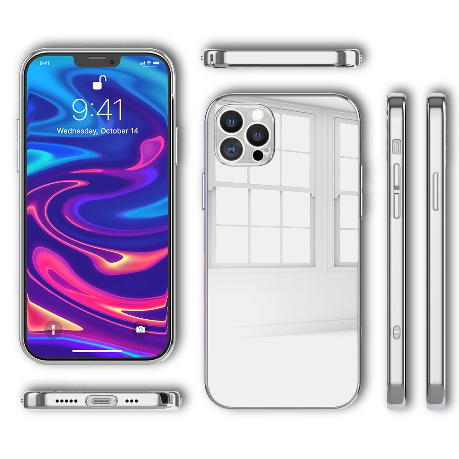 NALIA Spiegel Hart Glas Hülle für iPhone 13 Pro, Mirror Schutz Case Bumper Default Title NALIA Protective Hülle