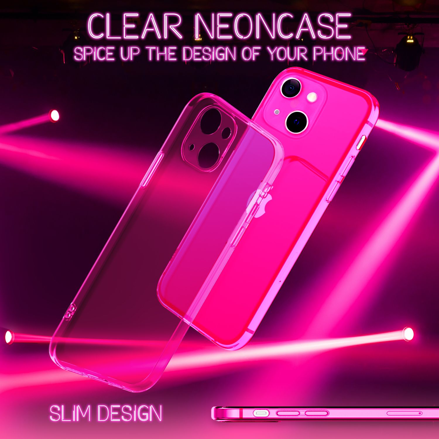 NALIA Klare Neon Handy Hülle für iPhone 13, Bunt Durchsichtig Cover Case Pink NALIA Neon Hülle
