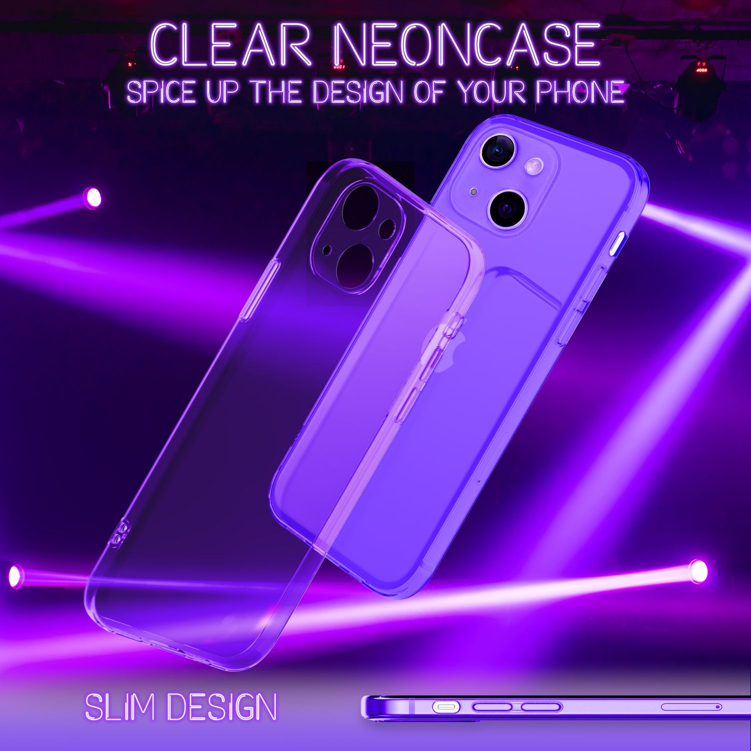 NALIA Klare Neon Handy Hülle für iPhone 13, Bunt Durchsichtig Cover Case Lila NALIA Neon Hülle