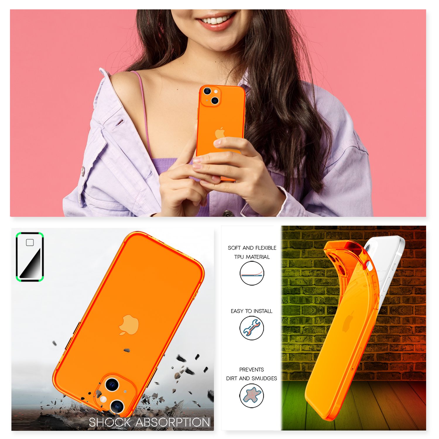 NALIA Klare Neon Handy Hülle für iPhone 13, Bunt Durchsichtig Cover Case Orange NALIA Neon Hülle