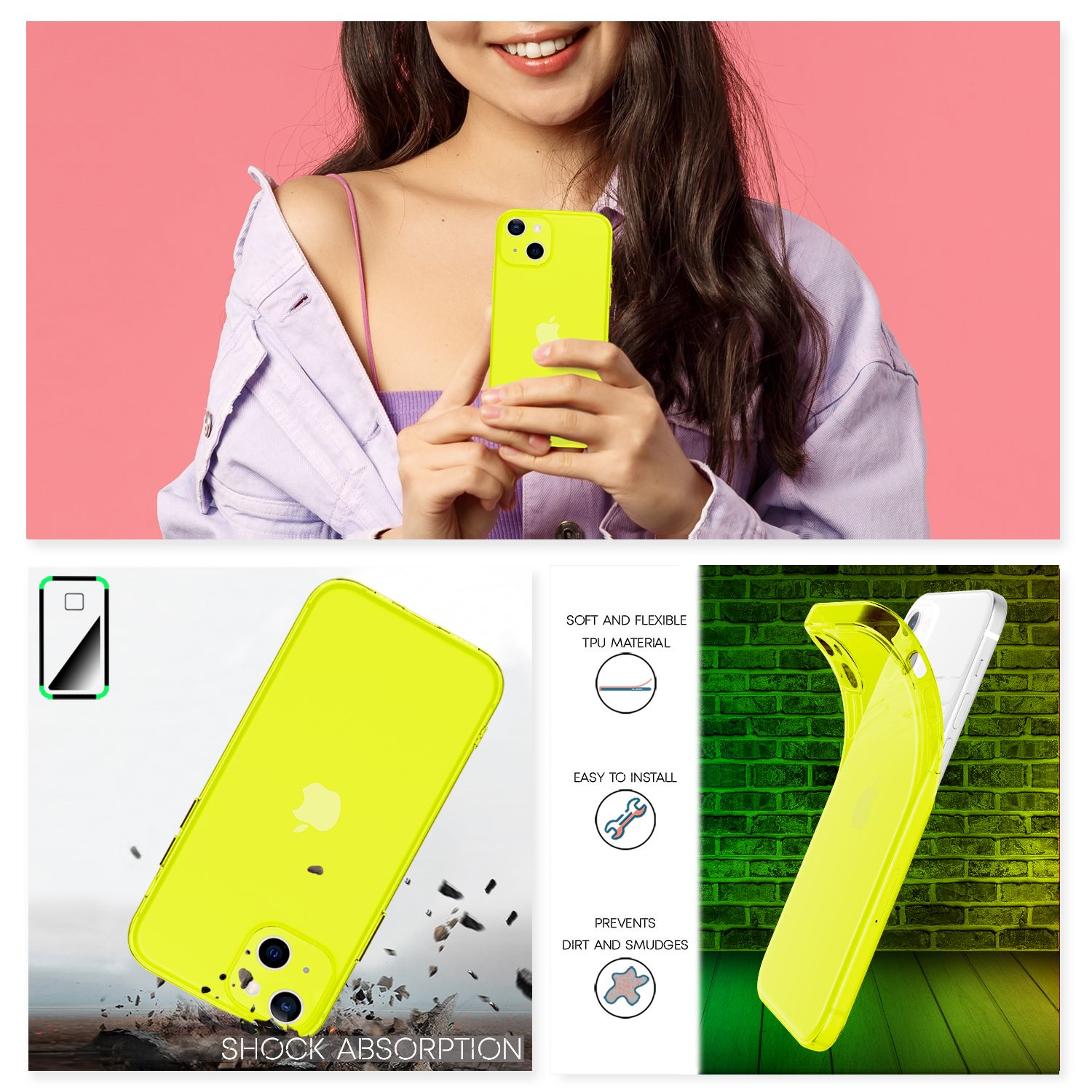 NALIA Klare Neon Handy Hülle für iPhone 13, Bunt Durchsichtig Cover Case Gelb NALIA Neon Hülle
