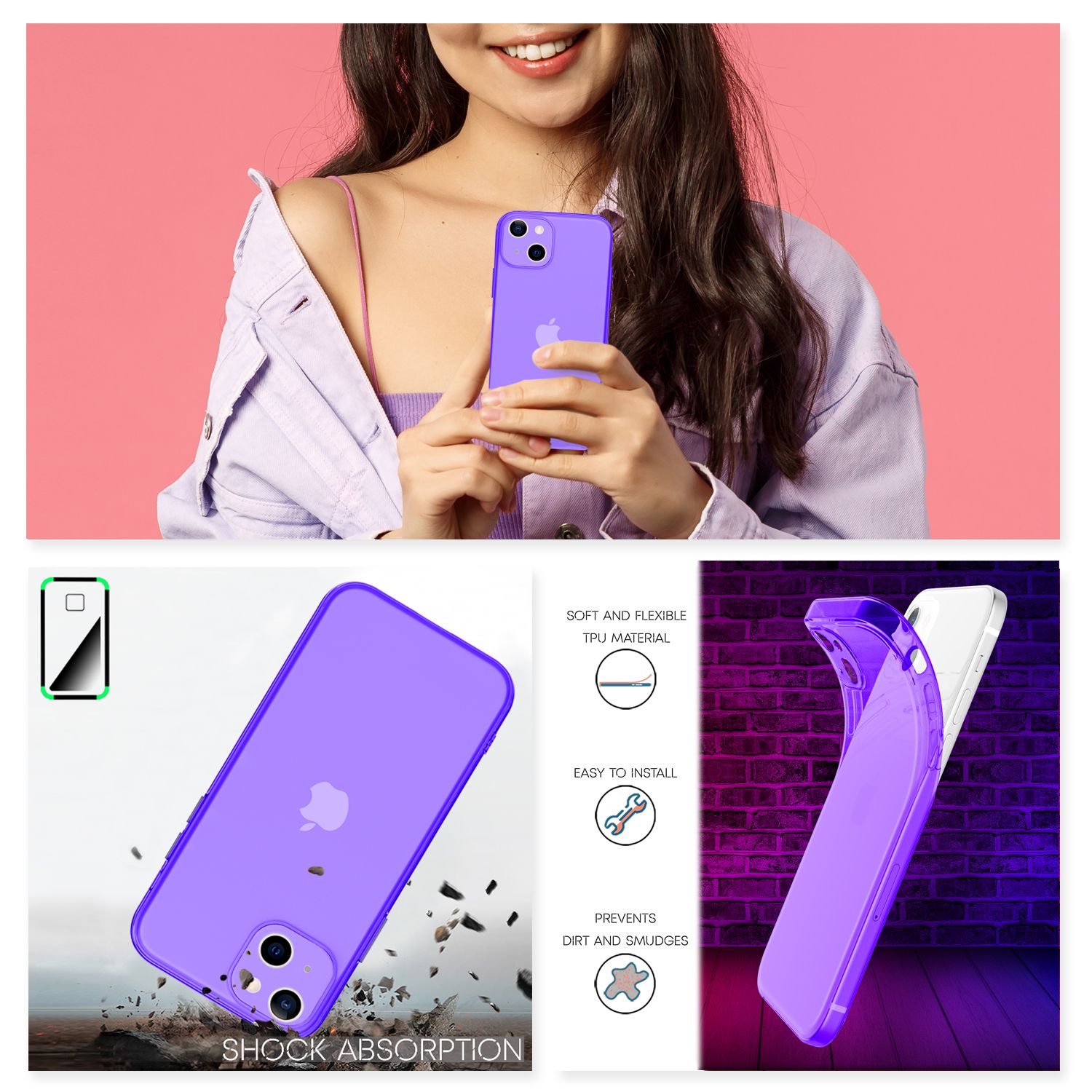 NALIA Klare Neon Handy Hülle für iPhone 13, Bunt Durchsichtig Cover Case Lila NALIA Neon Hülle