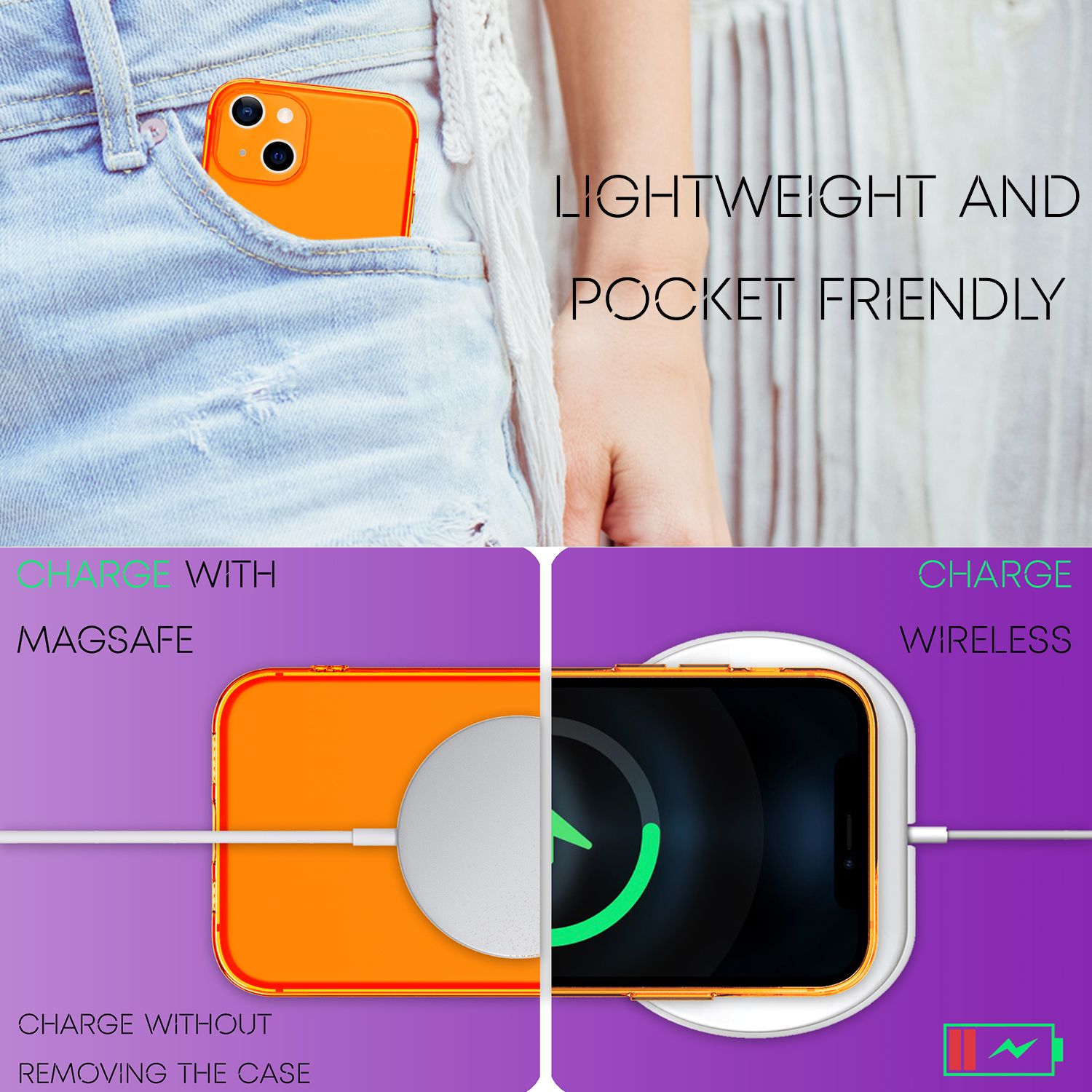 NALIA Klare Neon Handy Hülle für iPhone 13, Bunt Durchsichtig Cover Case Orange NALIA Neon Hülle