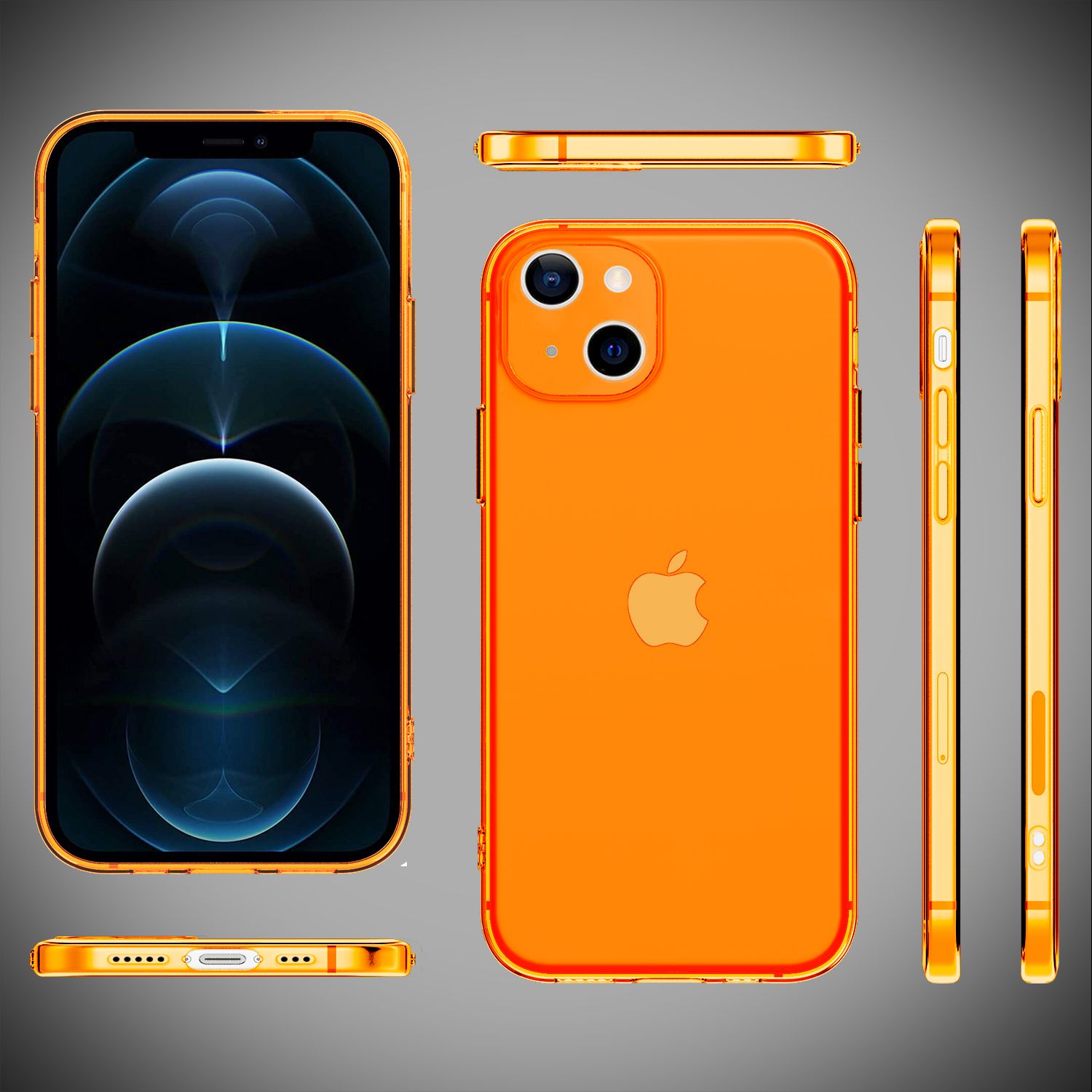 NALIA Klare Neon Handy Hülle für iPhone 13, Bunt Durchsichtig Cover Case Orange NALIA Neon Hülle
