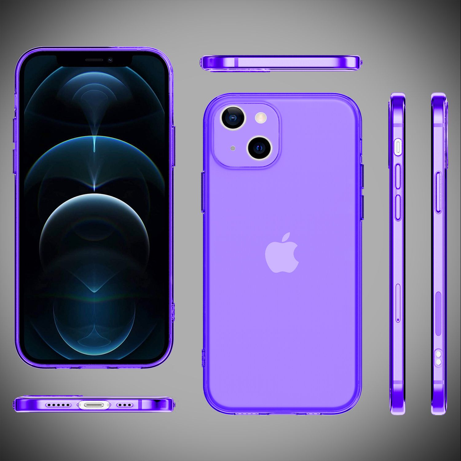 NALIA Klare Neon Handy Hülle für iPhone 13, Bunt Durchsichtig Cover Case Lila NALIA Neon Hülle