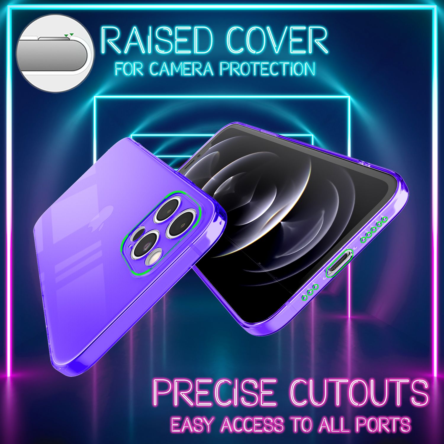 NALIA Klare Neon Handy Hülle für iPhone 13 Pro, Bunt Durchsichtig Cover Case Lila NALIA Transparente Hülle