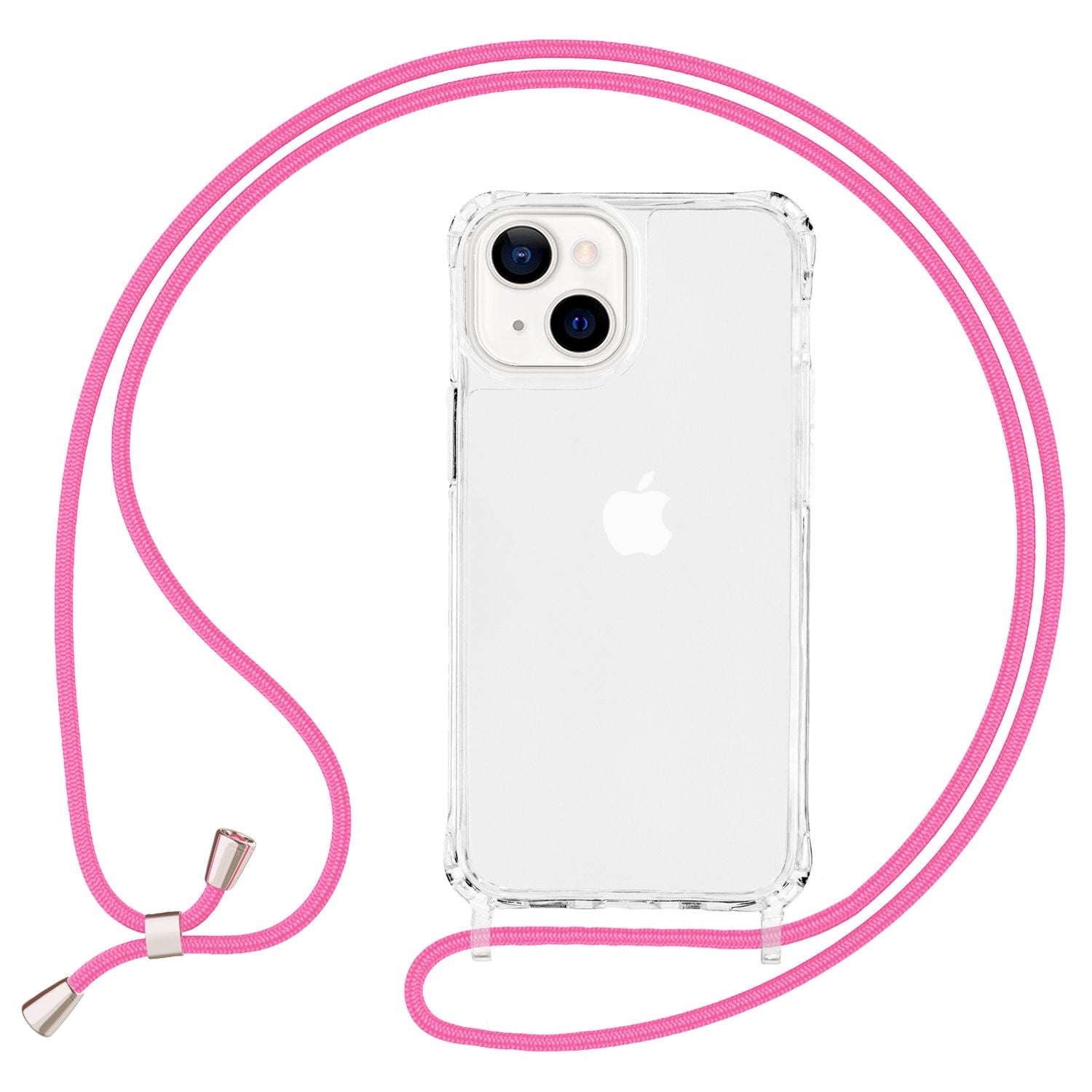 NALIA Klares Hybrid Case mit Kette für iPhone 13 Mini, Transparent Anti-Gelb Robust Verstärkte Ecken Hardcase & Silikon Rahmen, Stoßfeste Schutzhülle & Handy-Schnur Pink NALIA Transparente Hülle