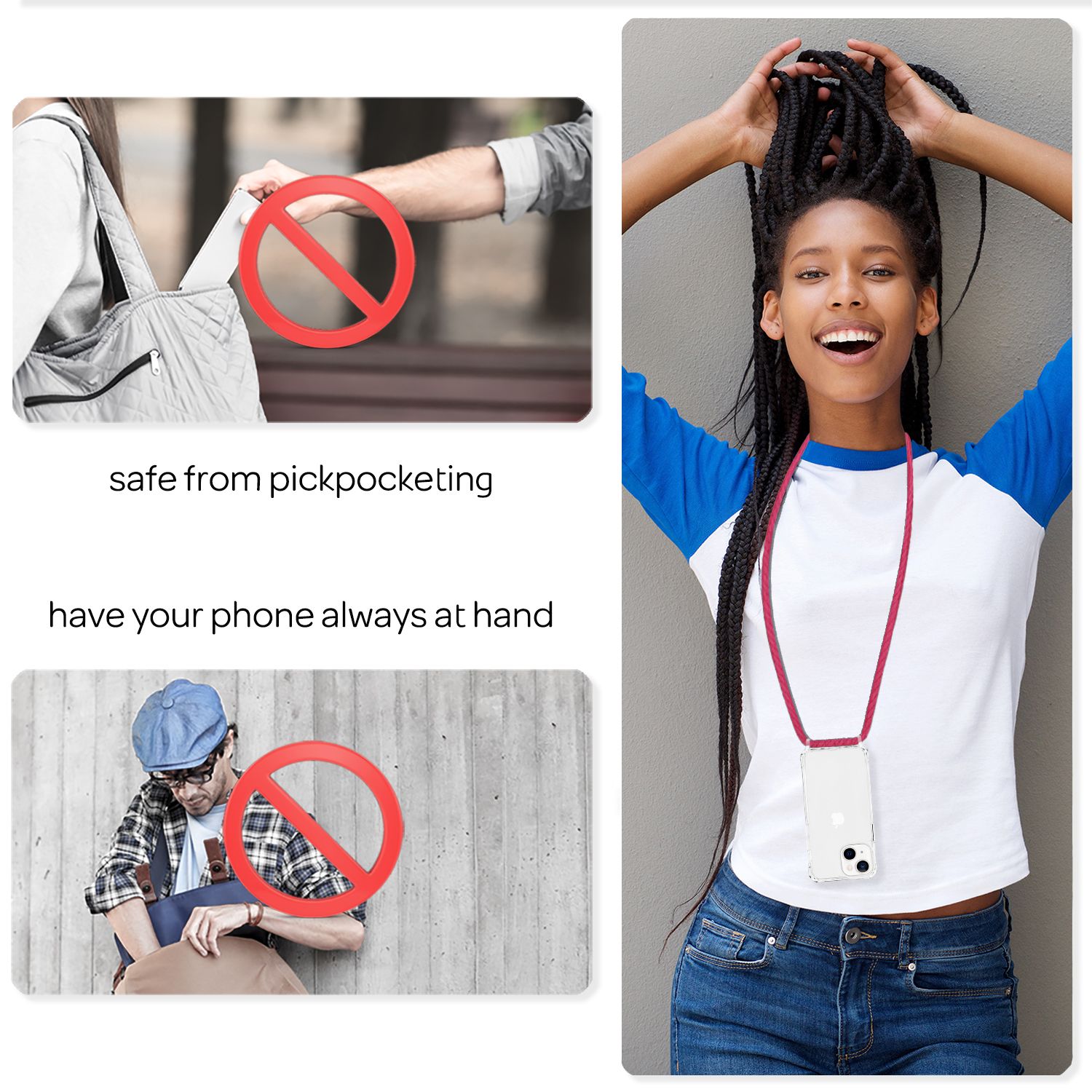 NALIA Klares Hybrid Case mit Kette für iPhone 13 Mini, Transparent Anti-Gelb Robust Verstärkte Ecken Hardcase & Silikon Rahmen, Stoßfeste Schutzhülle & Handy-Schnur Rot NALIA Transparente Hülle