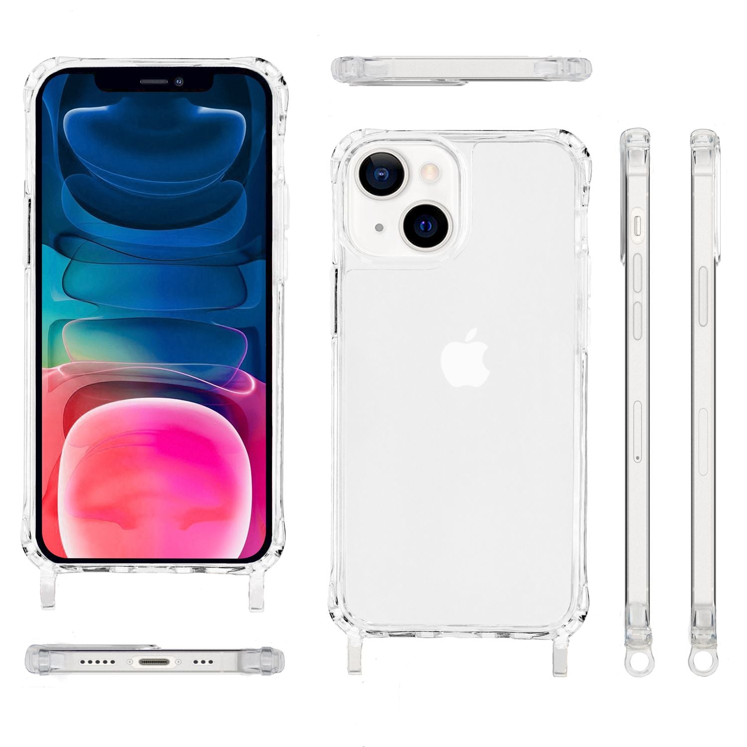 NALIA Klares Hybrid Case mit Kette für iPhone 13 Mini, Transparent Anti-Gelb Robust Verstärkte Ecken Hardcase & Silikon Rahmen, Stoßfeste Schutzhülle & Handy-Schnur Mintgrün NALIA Transparente Hülle