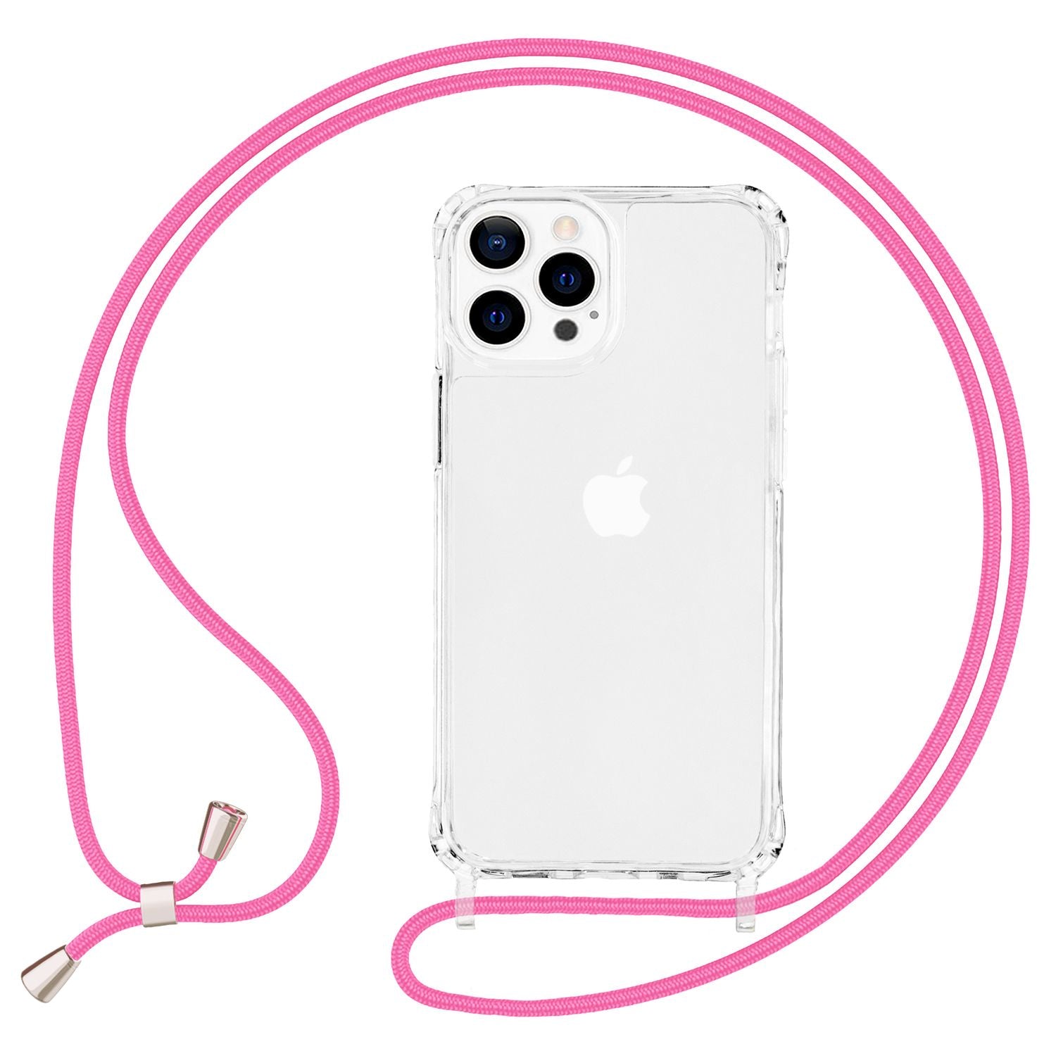 NALIA Klares Hybrid Case mit Kette für iPhone 13 Pro, Transparent Anti-Gelb Robust Verstärkte Ecken Hardcase & Silikon Rahmen, Stoßfeste Schutzhülle & Handy-Schnur Pink NALIA Transparente Hülle
