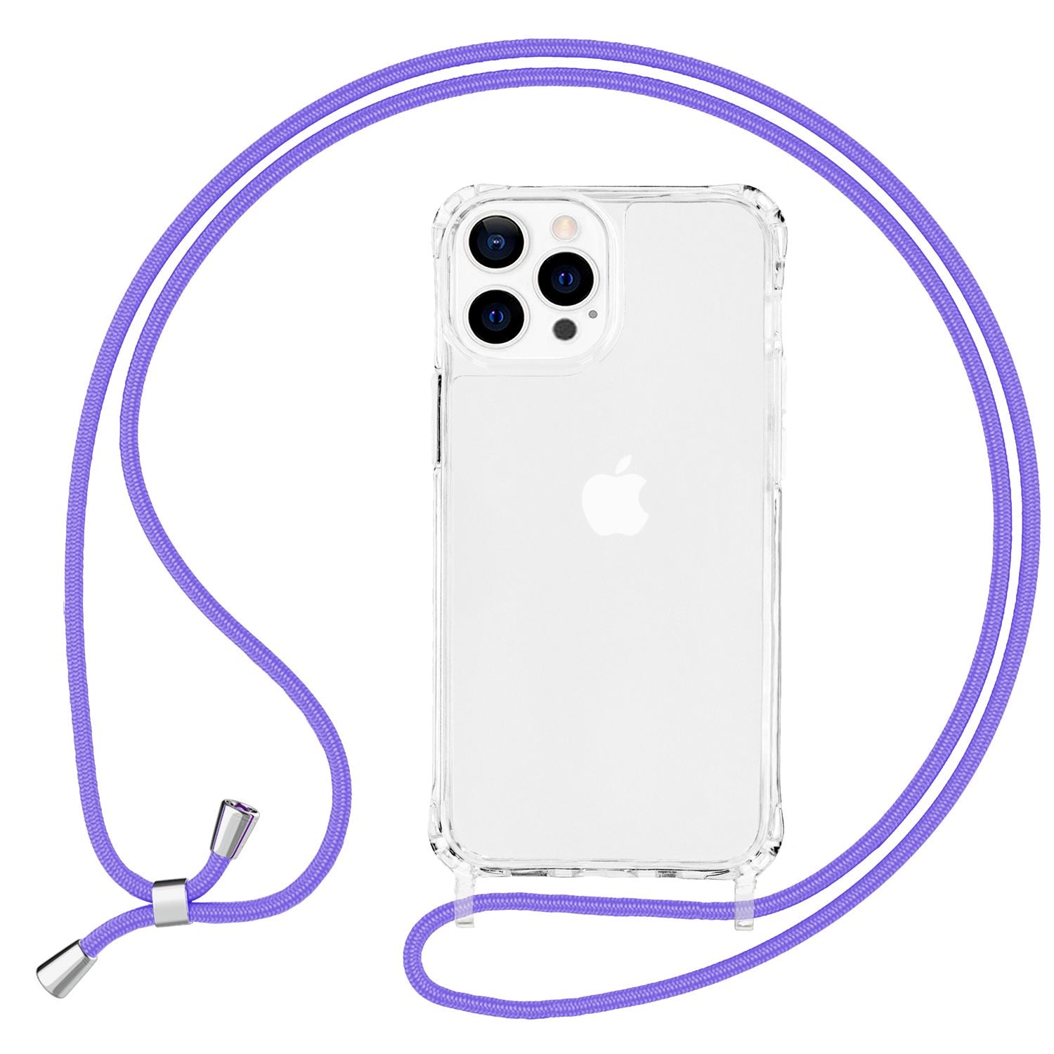 NALIA Klares Hybrid Case mit Kette für iPhone 13 Pro, Transparent Anti-Gelb Robust Verstärkte Ecken Hardcase & Silikon Rahmen, Stoßfeste Schutzhülle & Handy-Schnur Lila NALIA Transparente Hülle
