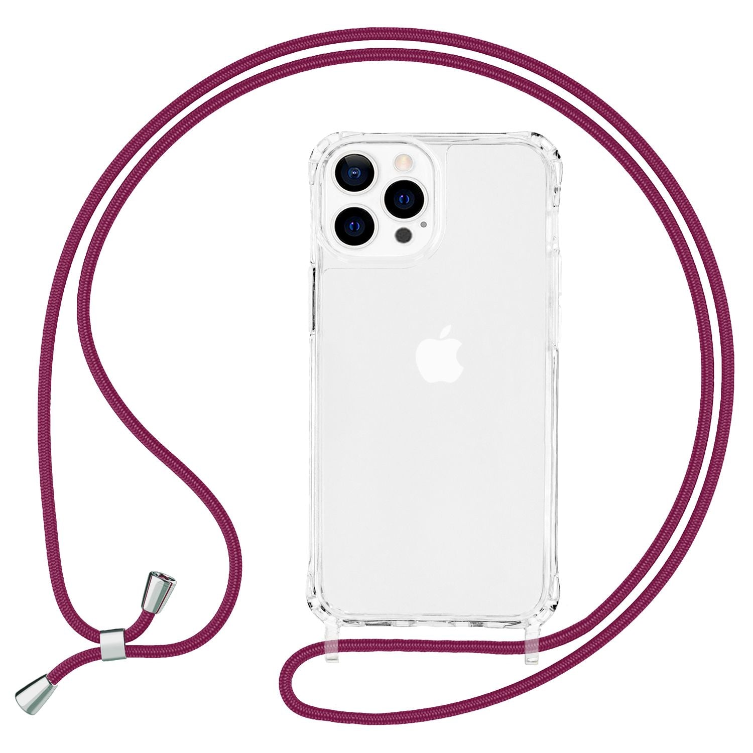 NALIA Klares Hybrid Case mit Kette für iPhone 13 Pro, Transparent Anti-Gelb Robust Verstärkte Ecken Hardcase & Silikon Rahmen, Stoßfeste Schutzhülle & Handy-Schnur Rot NALIA Transparente Hülle