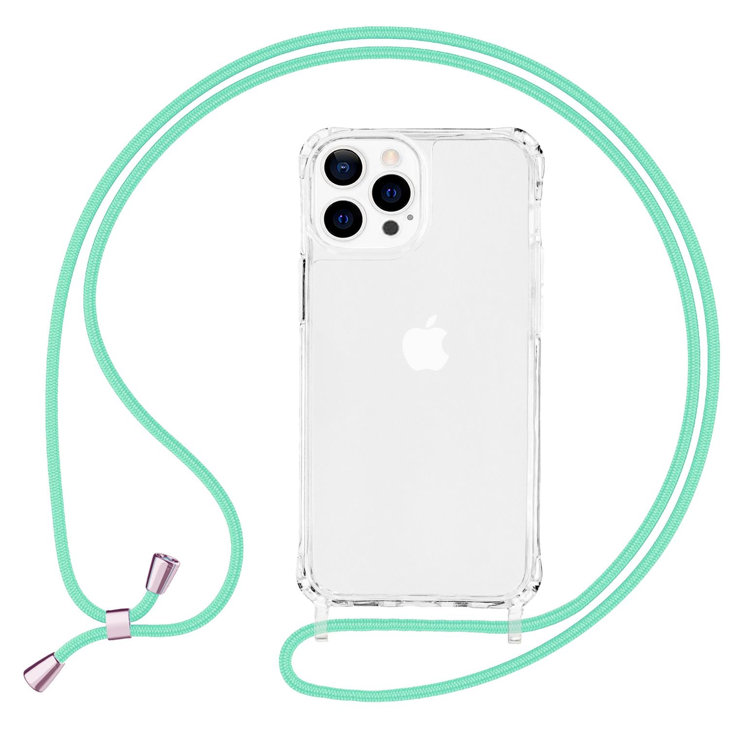 NALIA Klares Hybrid Case mit Kette für iPhone 13 Pro, Transparent Anti-Gelb Robust Verstärkte Ecken Hardcase & Silikon Rahmen, Stoßfeste Schutzhülle & Handy-Schnur Mintgrün NALIA Transparente Hülle