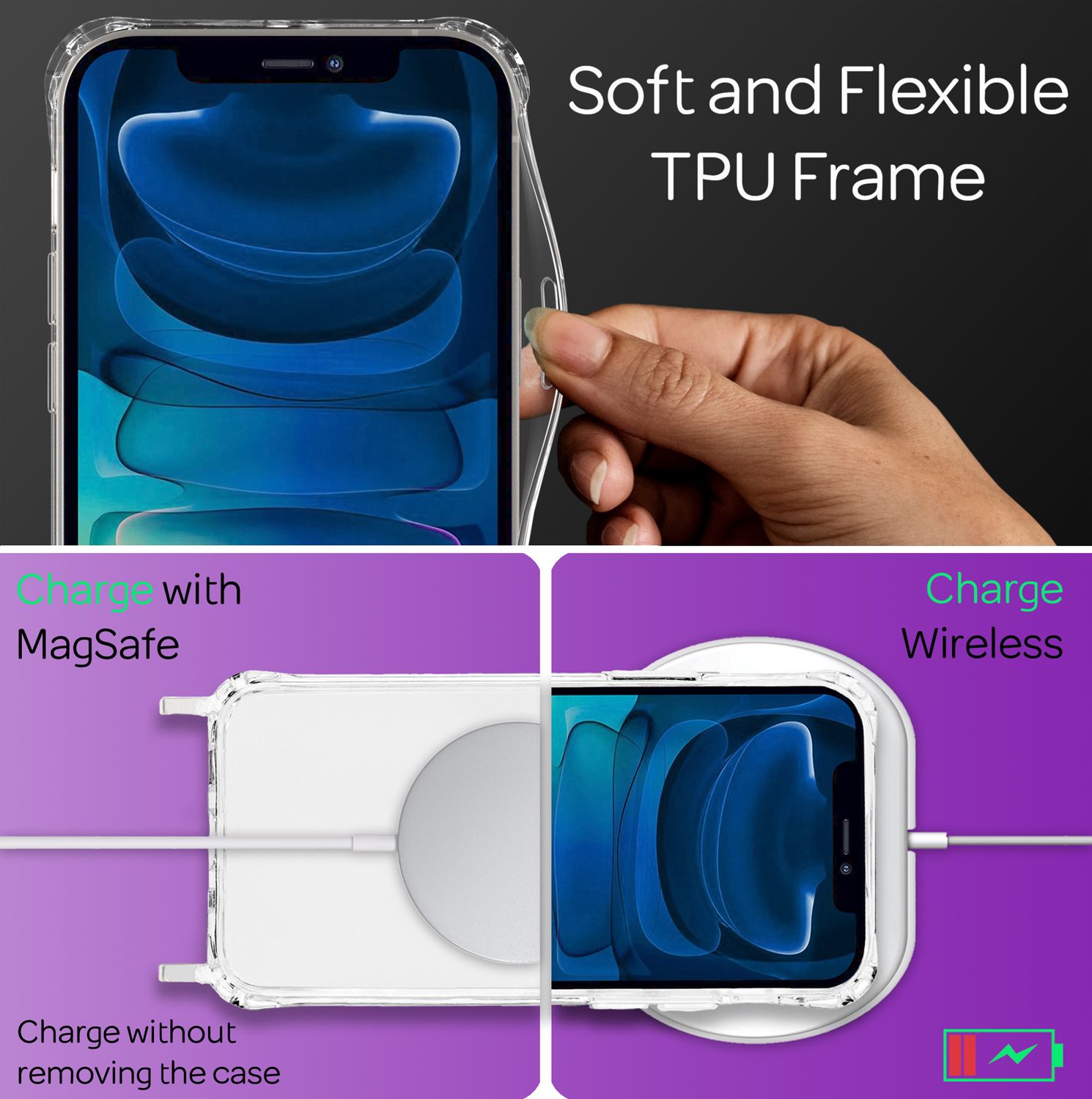 NALIA Klares Hybrid Case mit Kette für iPhone 13 Pro Max, Transparent Anti-Gelb Robust Verstärkte Ecken Hardcase & Silikon Rahmen, Stoßfeste Schutzhülle & Handy-Schnur Lila NALIA Transparente Hülle