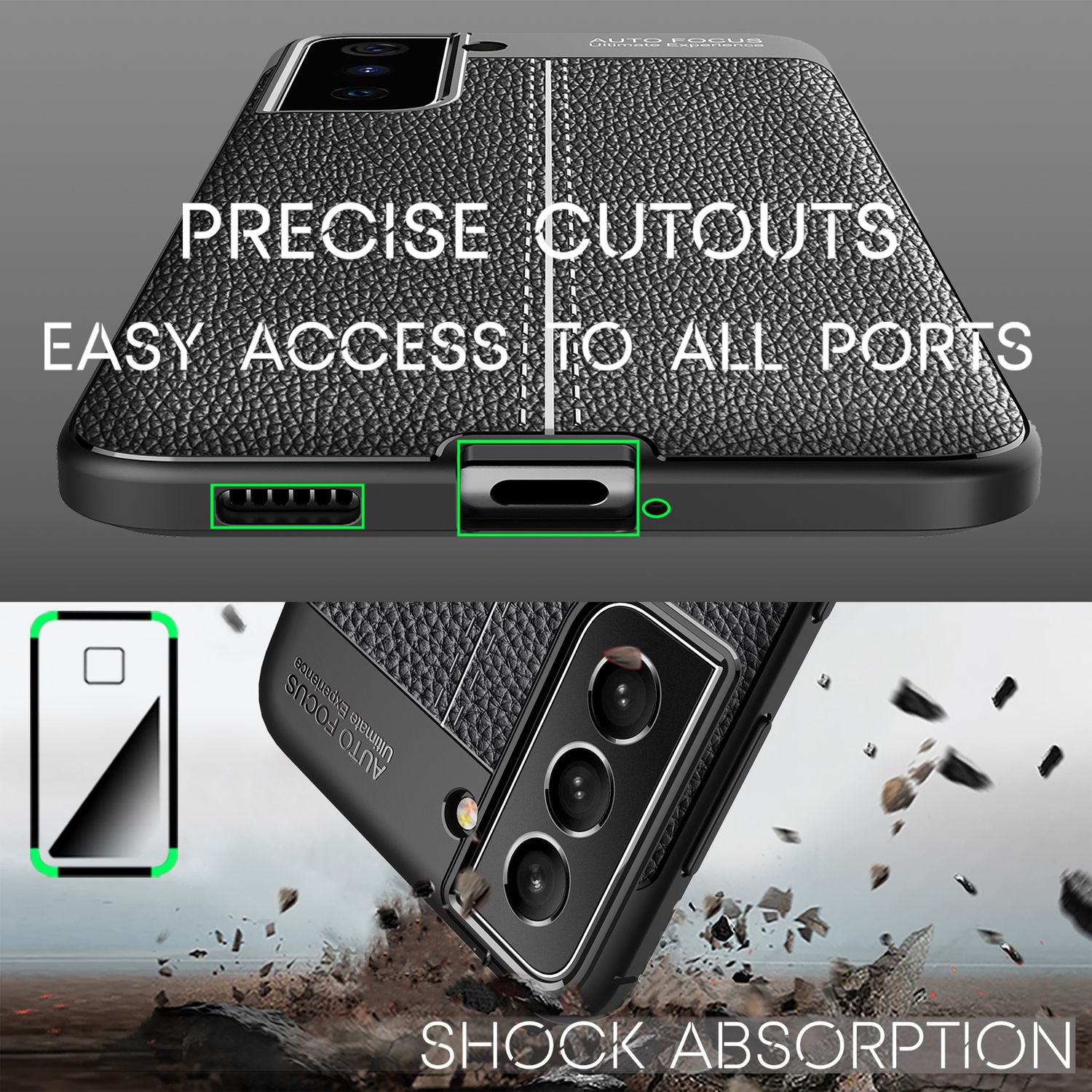 NALIA Leder Look Case für Samsung Galaxy S22, Schwarze Silikonhülle Anti-Fingerabdruck Rutschfest, Elegante Handyhülle