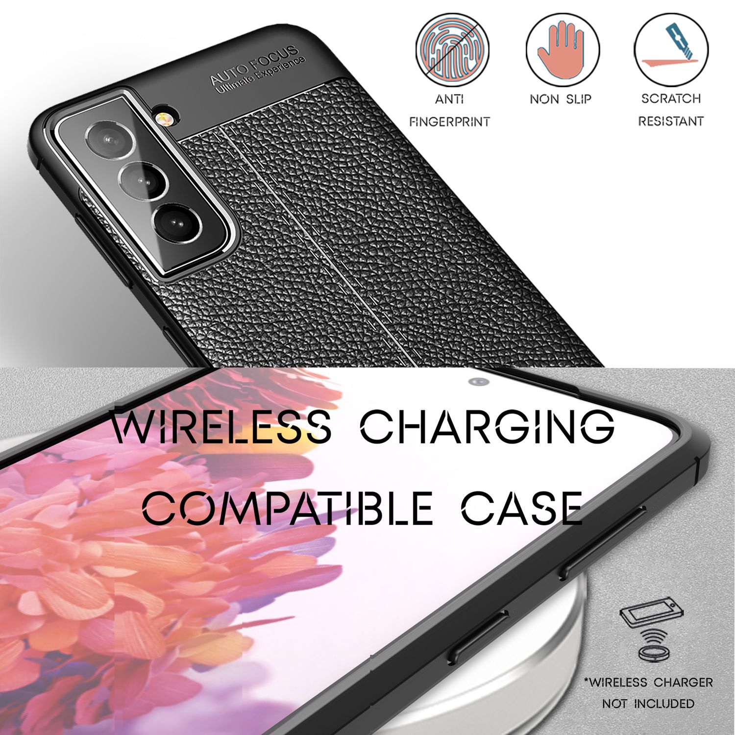 NALIA Leder Look Case für Samsung Galaxy S22 Plus, Schwarze Silikonhülle Anti-Fingerabdruck Rutschfest Kratzfest Stoßfest, Handyhülle Schutzhülle