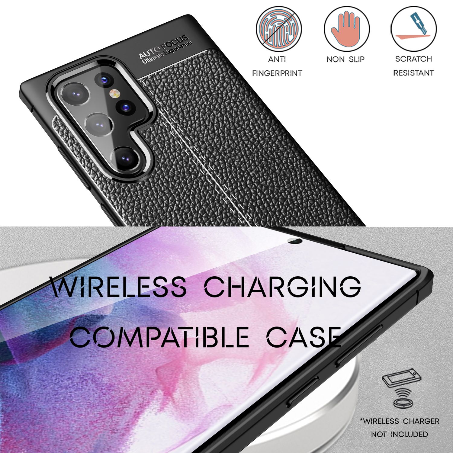 NALIA Leder Look Case für Samsung Galaxy S22 Ultra, Schwarze Silikonhülle Anti-Fingerabdruck Rutschfest Kratzfest Stoßfest, Handyhülle Schutzhülle