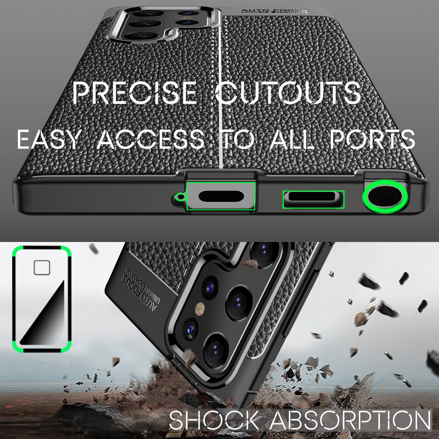 NALIA Leder Look Case für Samsung Galaxy S22 Ultra, Schwarze Silikonhülle Anti-Fingerabdruck Rutschfest Kratzfest Stoßfest, Handyhülle Schutzhülle