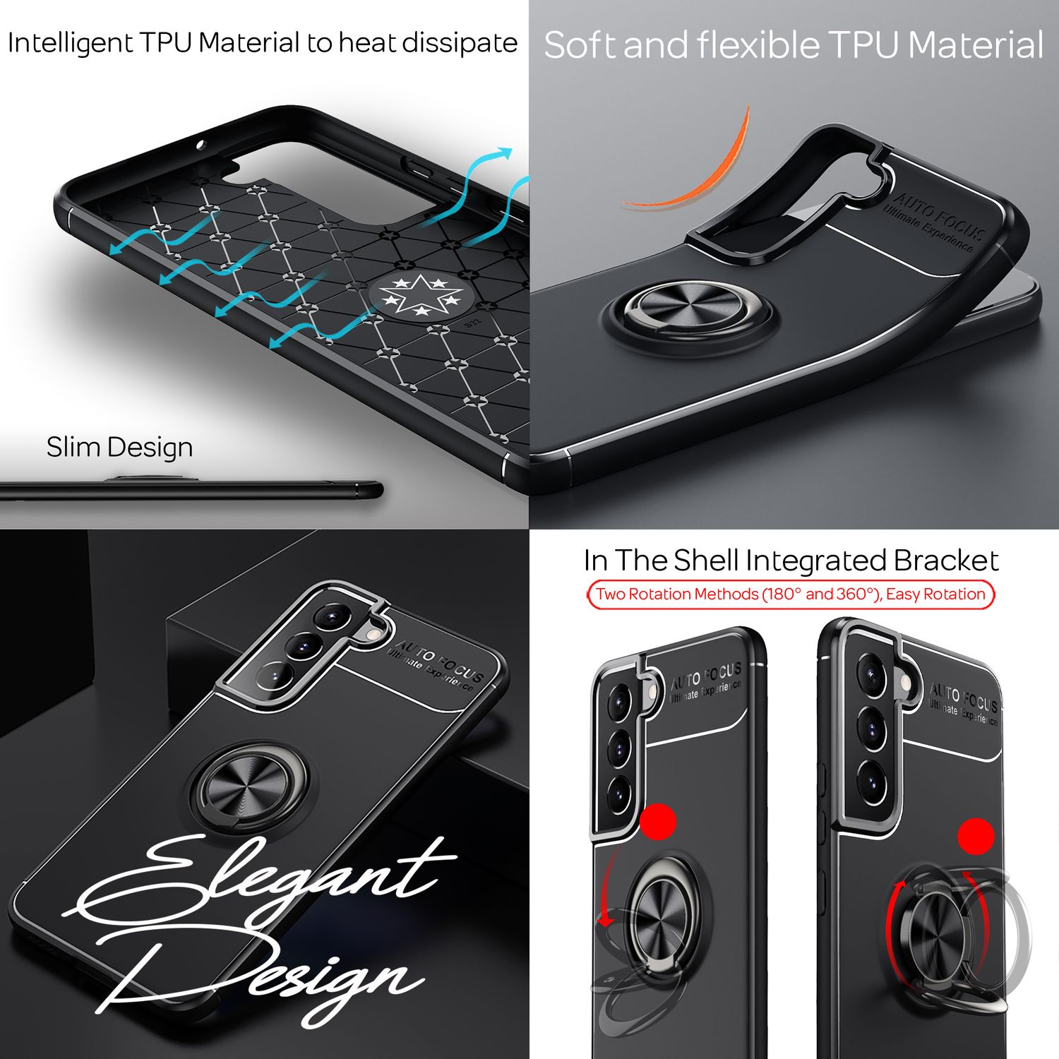 NALIA Matt-Schwarze Ringhülle für Samsung Galaxy S22 Rose Gold NALIA Protective Hülle