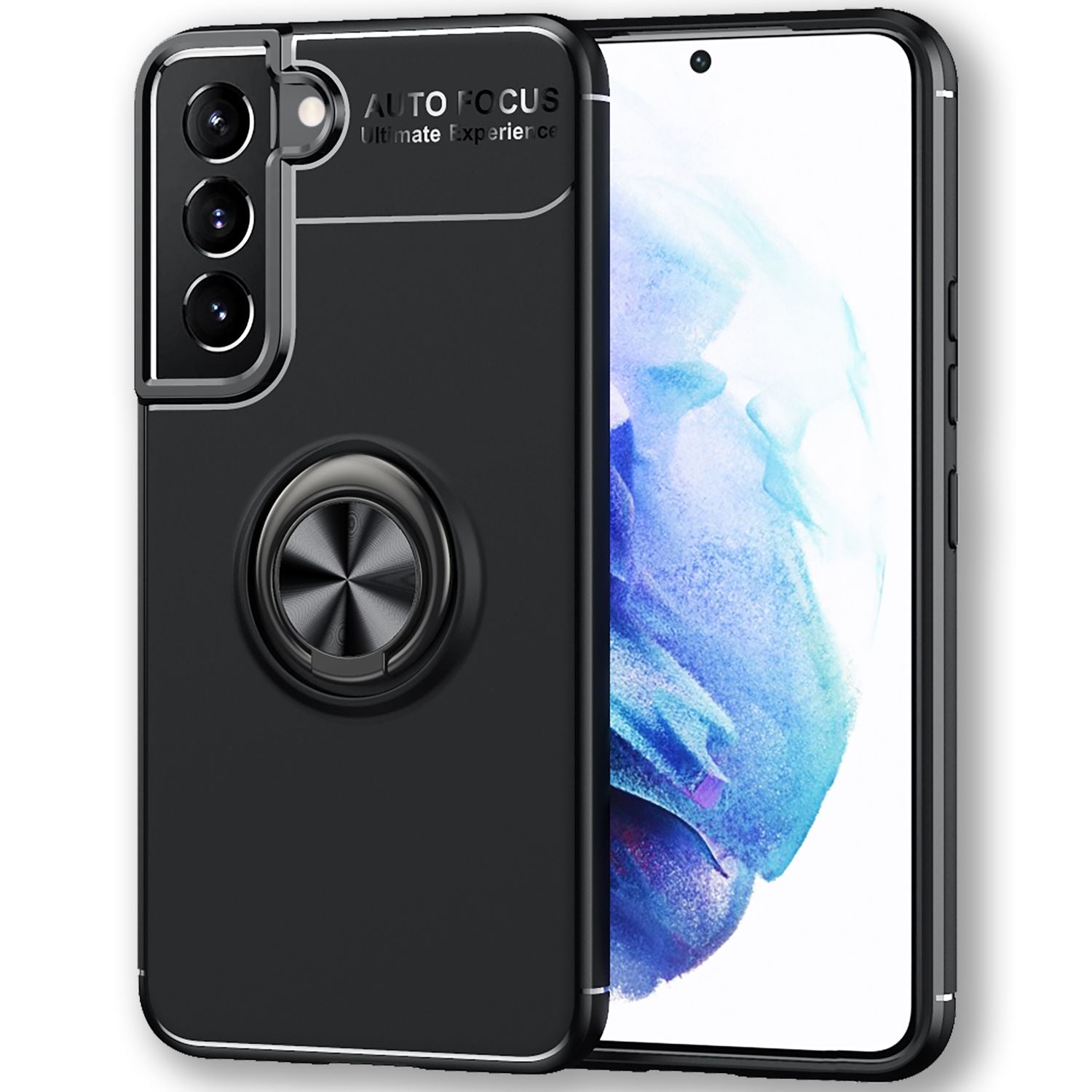 NALIA Matt-Schwarze Ringhülle für Samsung Galaxy S22 Plus, 360° Ring für Standfunktion & KFZ-Halterung, Robust Rutschfest Stoßfest, Handyhülle Schutzhülle