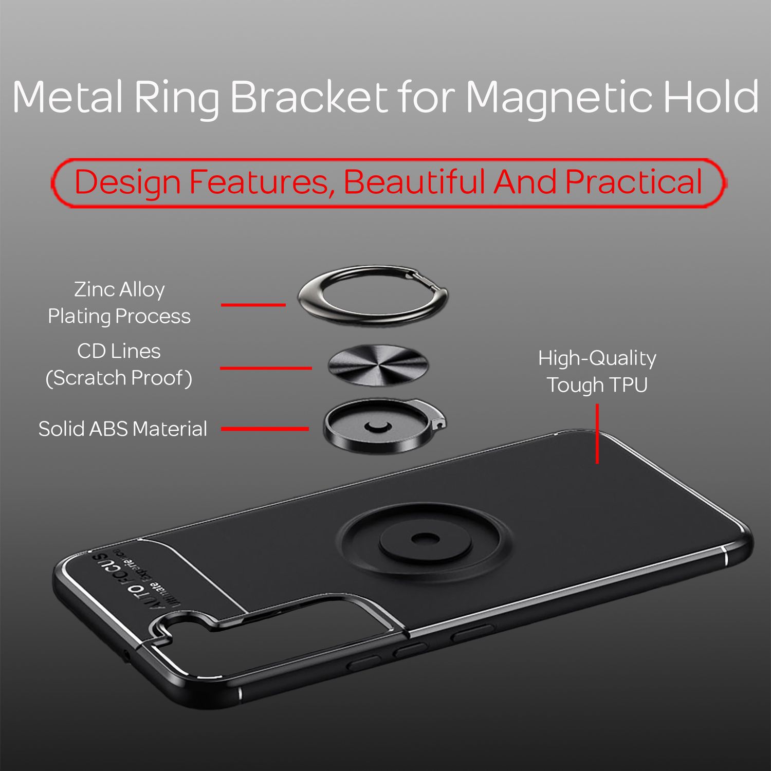 NALIA Matt-Schwarze Ringhülle für Samsung Galaxy S22 Plus, 360° Ring für Standfunktion & KFZ-Halterung, Robust Rutschfest Stoßfest, Handyhülle Schutzhülle Schwarz NALIA Protective Hülle