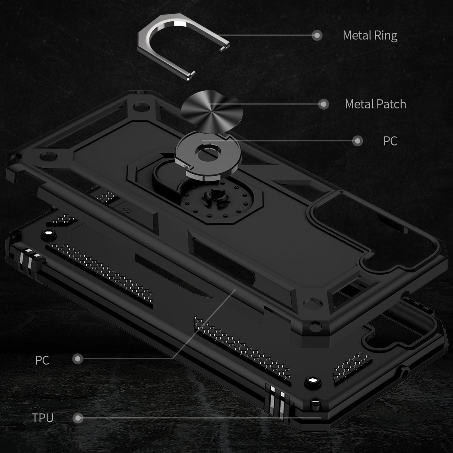 NALIA Military-Style Ringhülle für Samsung Galaxy S22, Extrem Schützend Stoßfest Robust, 360° Ring für Standfunktion Schwarz NALIA Protective Hülle