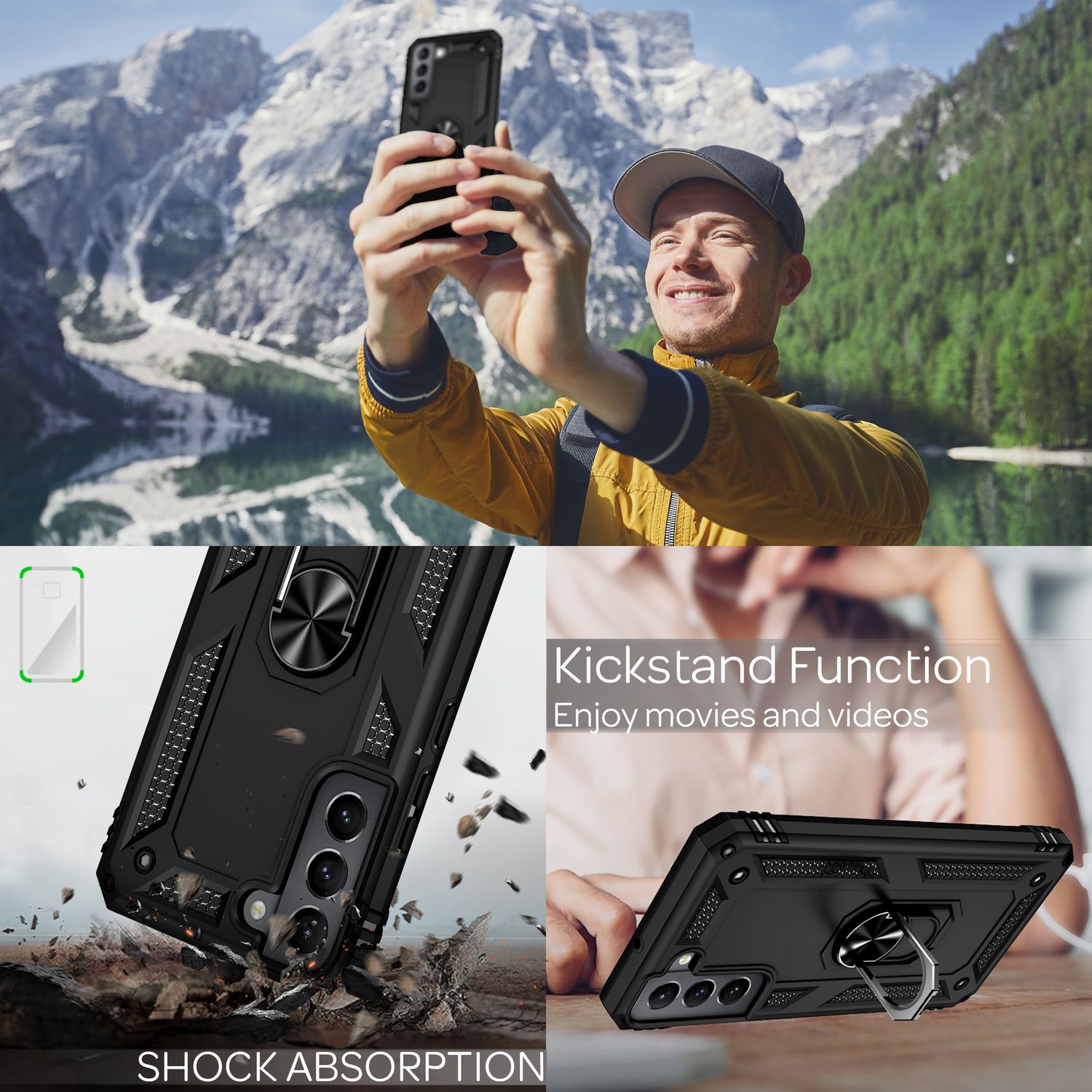 NALIA Military-Style Ringhülle für Samsung Galaxy S22 Plus, Extrem Schützend Stoßfest Robust, 360° Ring für Aufsteller Schwarz NALIA Protective Hülle