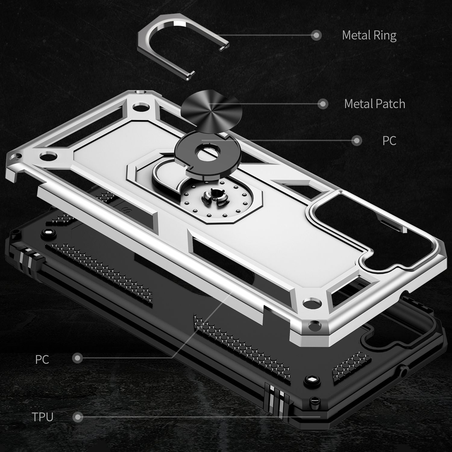 NALIA Military-Style Ringhülle für Samsung Galaxy S22 Plus, Extrem Schützend Stoßfest Robust, 360° Ring für Aufsteller Silber NALIA Protective Hülle