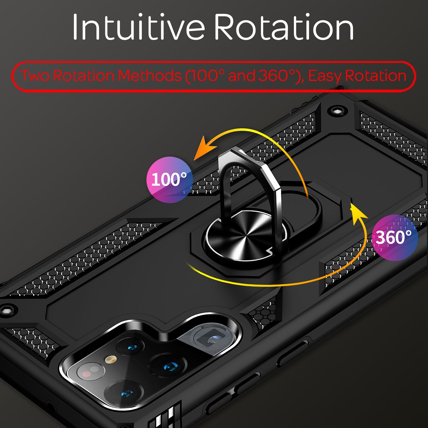 NALIA Military-Style Ringhülle für Samsung Galaxy S22 Ultra, Extrem Schützend Stoßfest, 360° Ring für Aufsteller Schwarz NALIA Protective Hülle