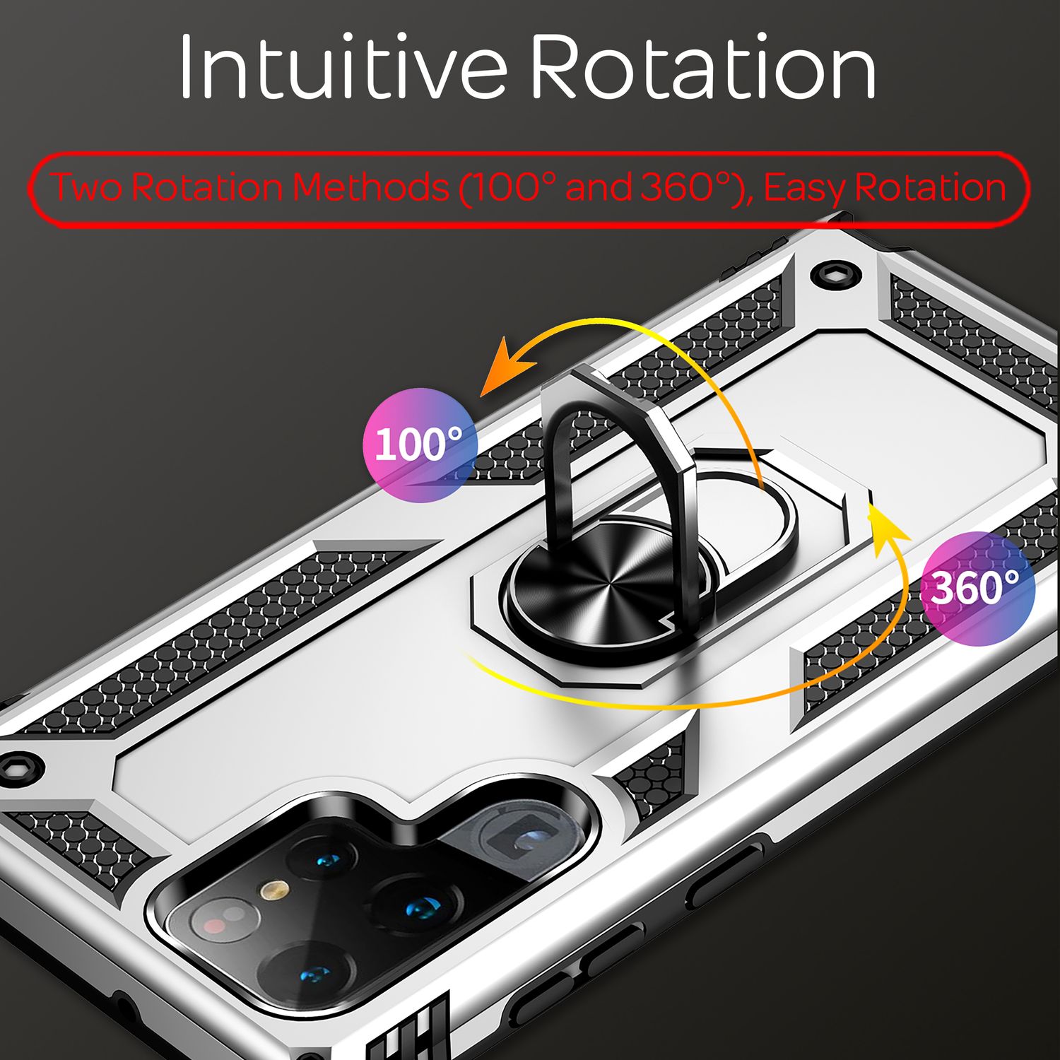 NALIA Military-Style Ringhülle für Samsung Galaxy S22 Ultra, Extrem Schützend Stoßfest, 360° Ring für Aufsteller Silber NALIA Protective Hülle