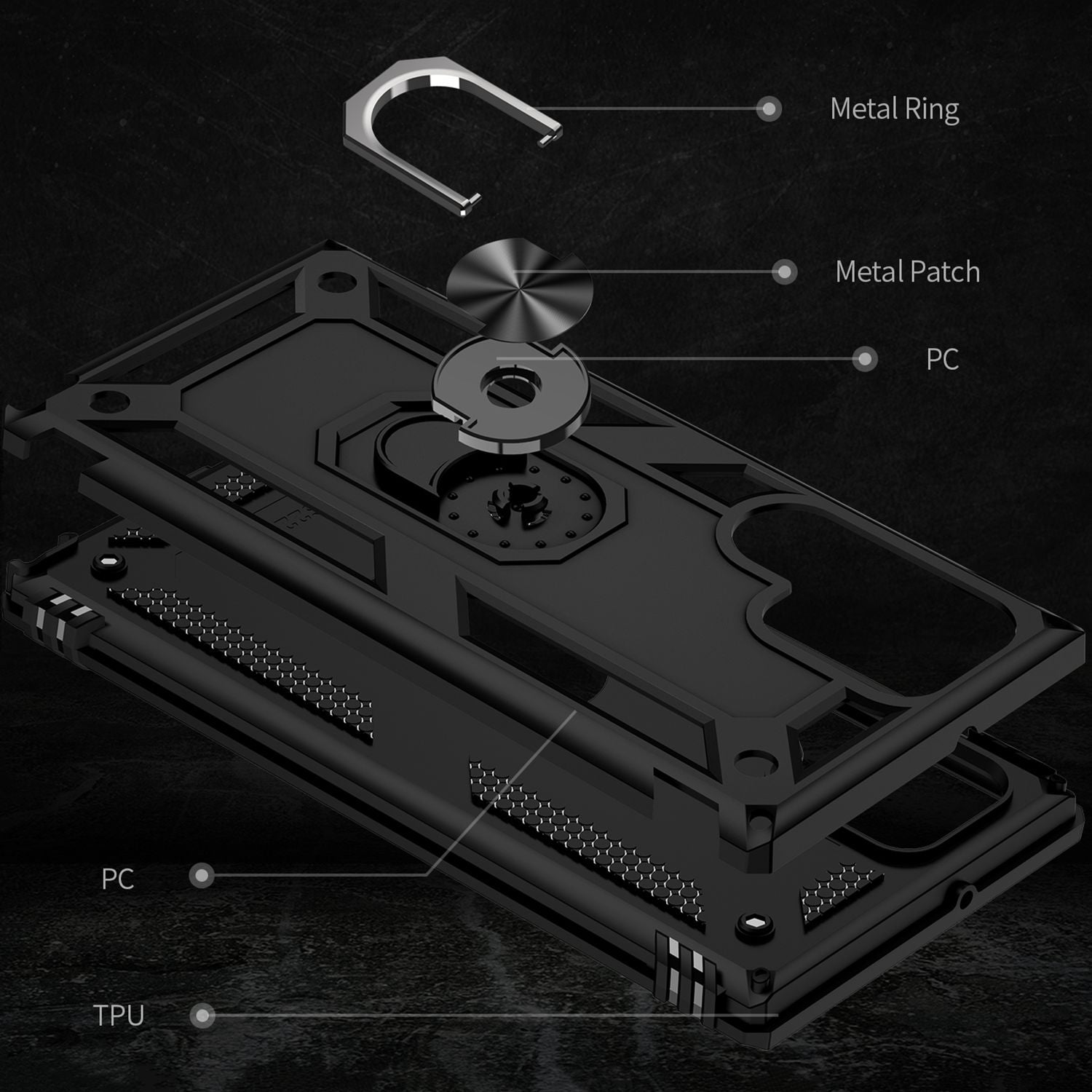 NALIA Military-Style Ringhülle für Samsung Galaxy S22 Ultra, Extrem Schützend Stoßfest, 360° Ring für Aufsteller Schwarz NALIA Protective Hülle