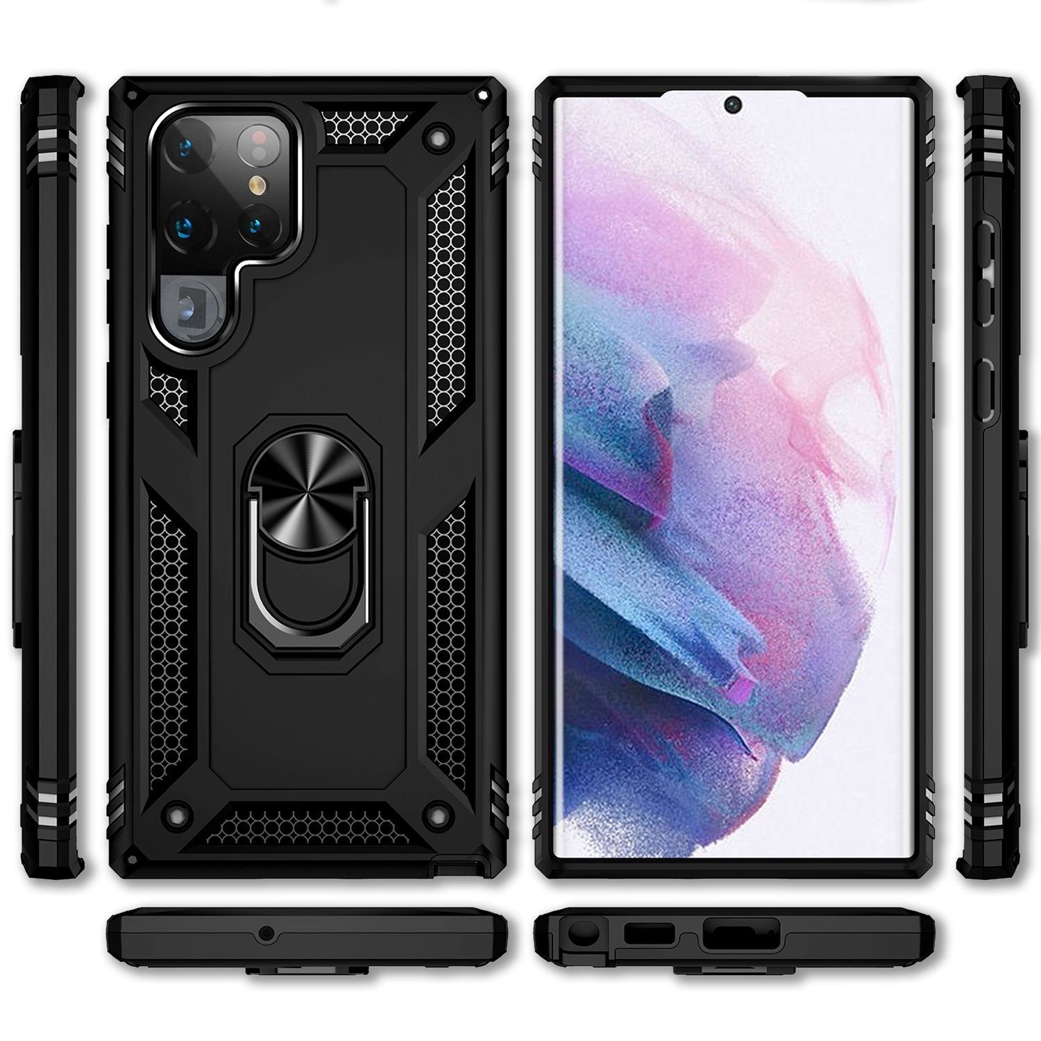 NALIA Military-Style Ringhülle für Samsung Galaxy S22 Ultra, Extrem Schützend Stoßfest, 360° Ring für Aufsteller Schwarz NALIA Protective Hülle