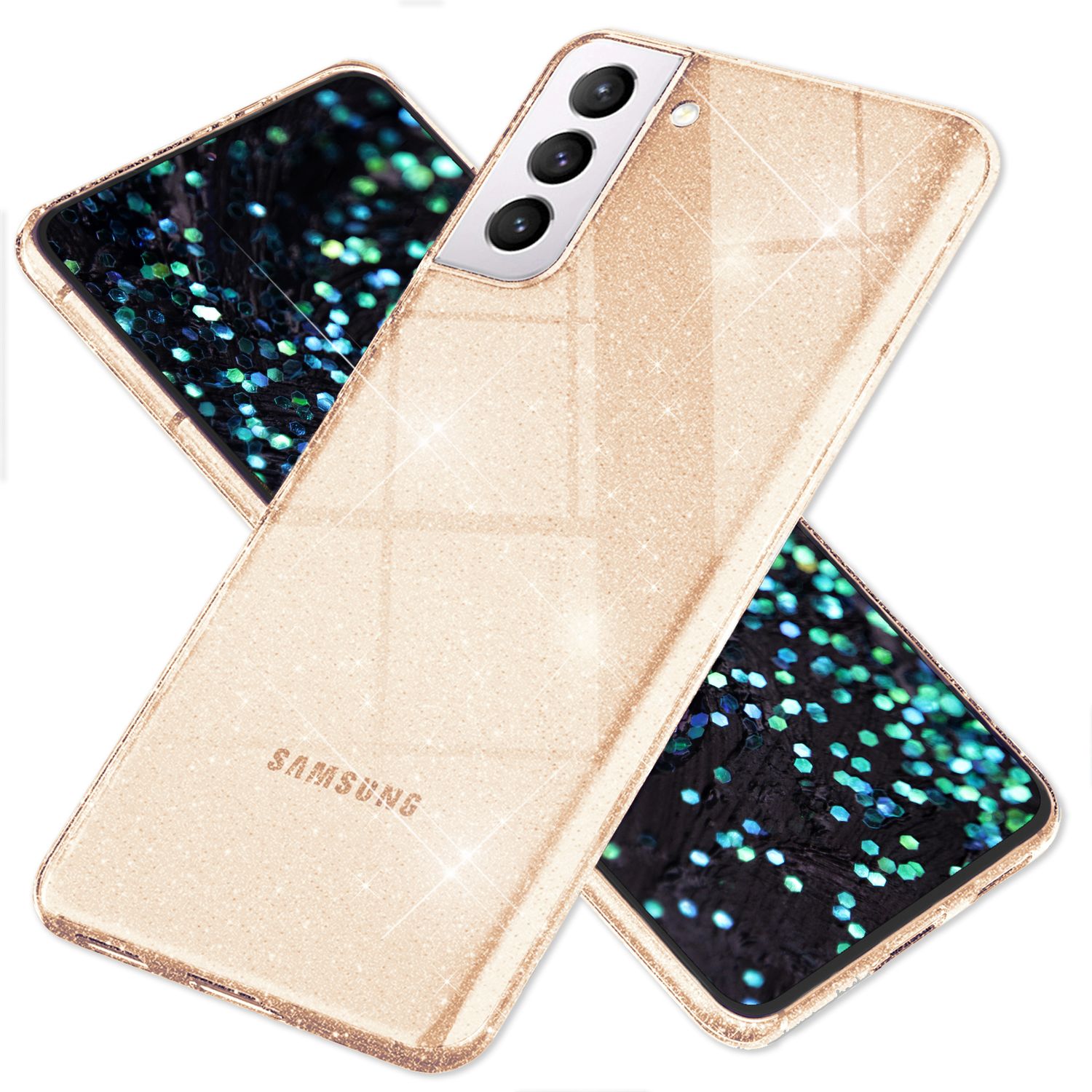NALIA Klare Glitzerhülle für Samsung Galaxy S22, Durchsichtig Vergilbungsfrei Gold NALIA Transparente Hülle