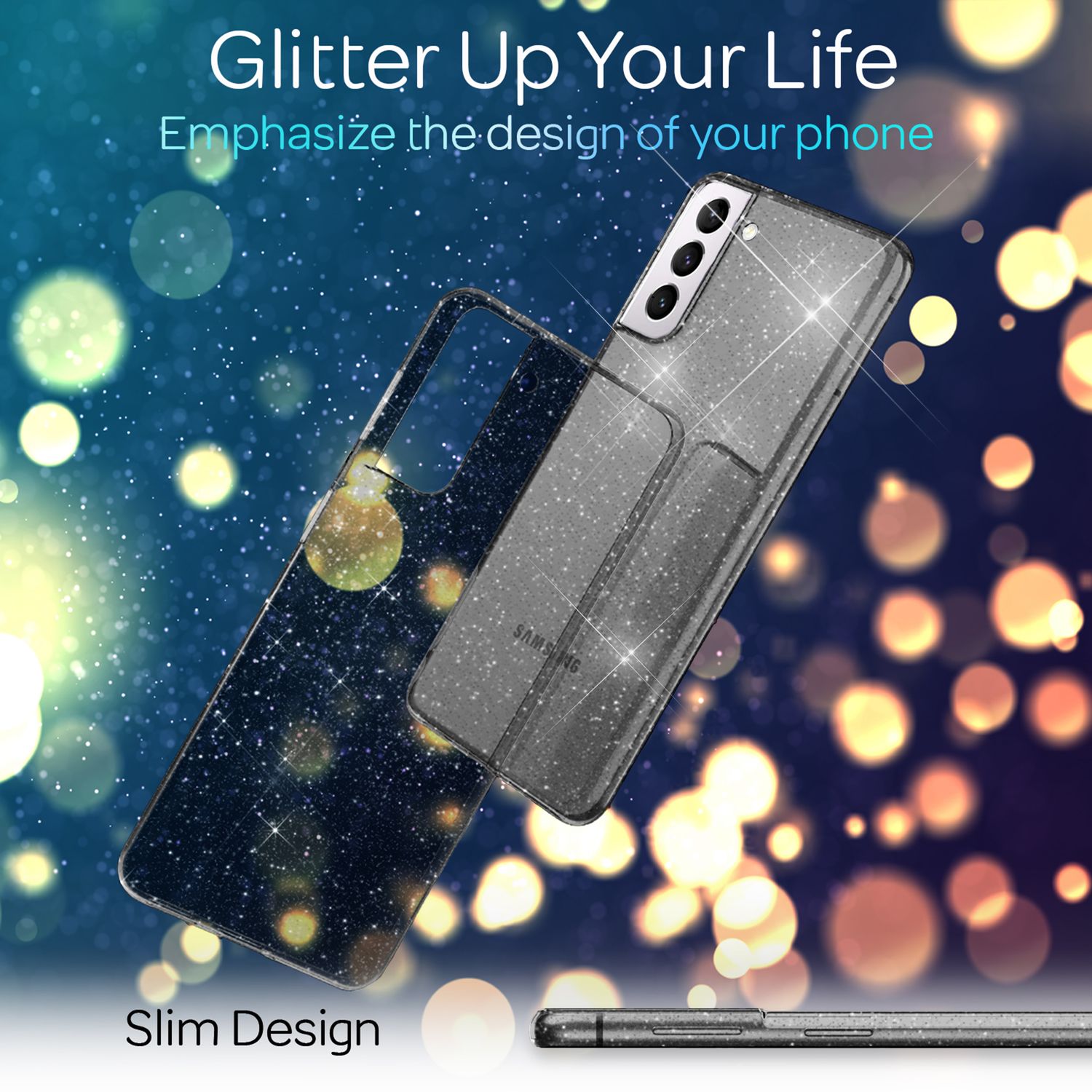 NALIA Klare Glitzerhülle für Samsung Galaxy S22, Durchsichtig Vergilbungsfrei Schwarz NALIA Transparente Hülle